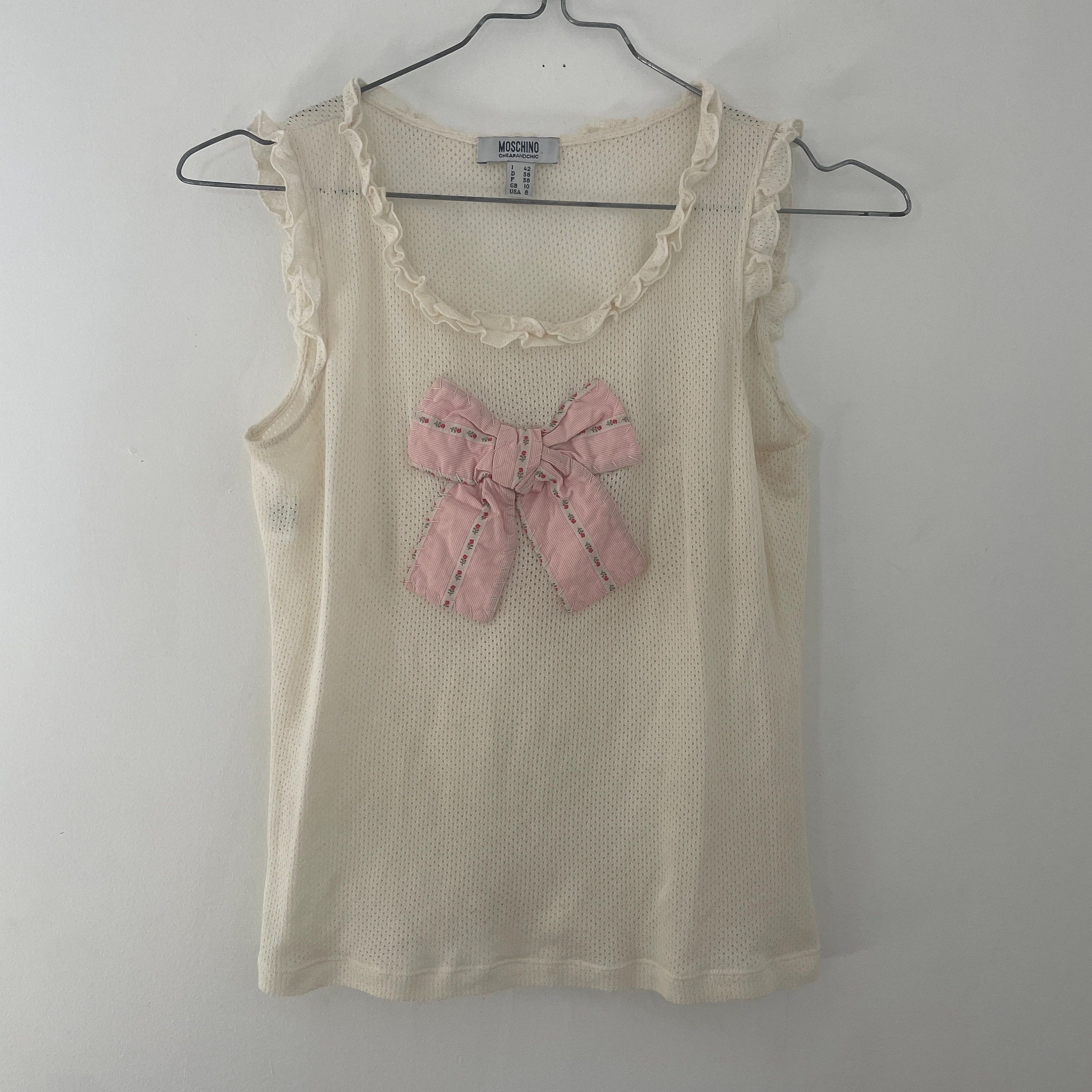 Moschino Moschino bow cream mesh jersey frilly tank top cotton shirt Size M / US 6-8 / IT 42-44 - 4 Thumbnail