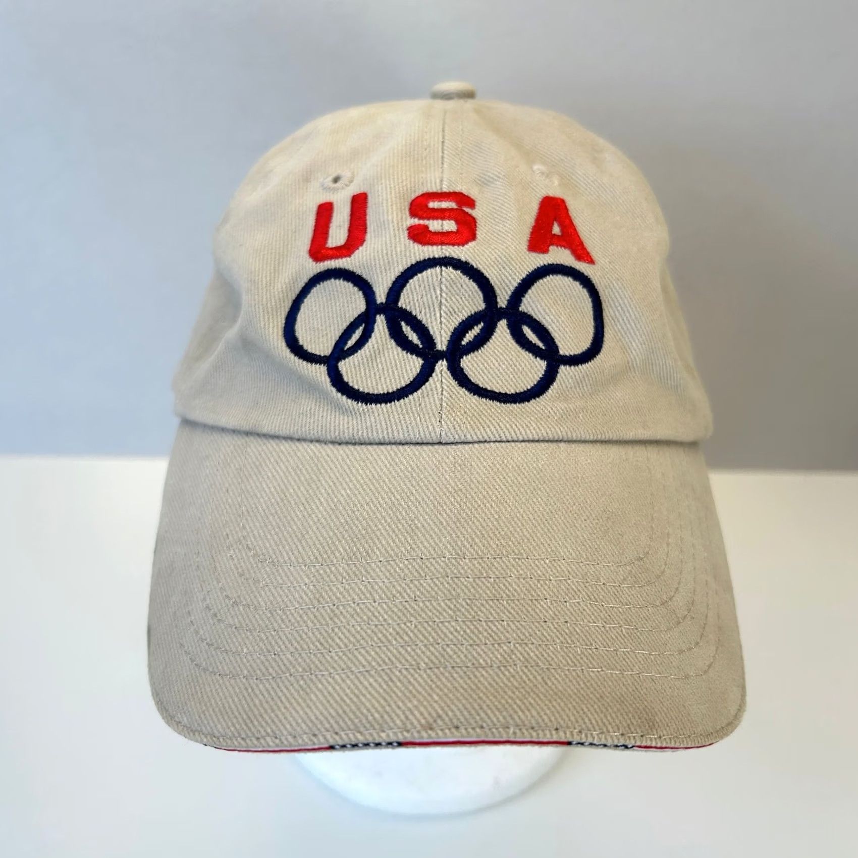 Vintage VINTAGE Nike Shirt Mens Beige USA Olympics Hat Strapback Dad 5 Rings American Flag Bill Mat Hat Size ONE SIZE - 3 Thumbnail