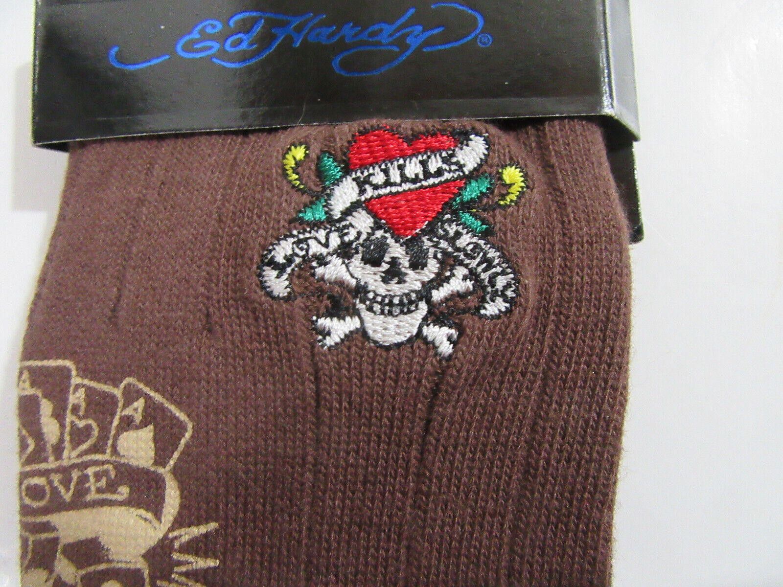 Ed Hardy Ed Hardy Love Kills Slowly Trouser Socks Brown Ribbed Size ONE SIZE - 2 Thumbnail