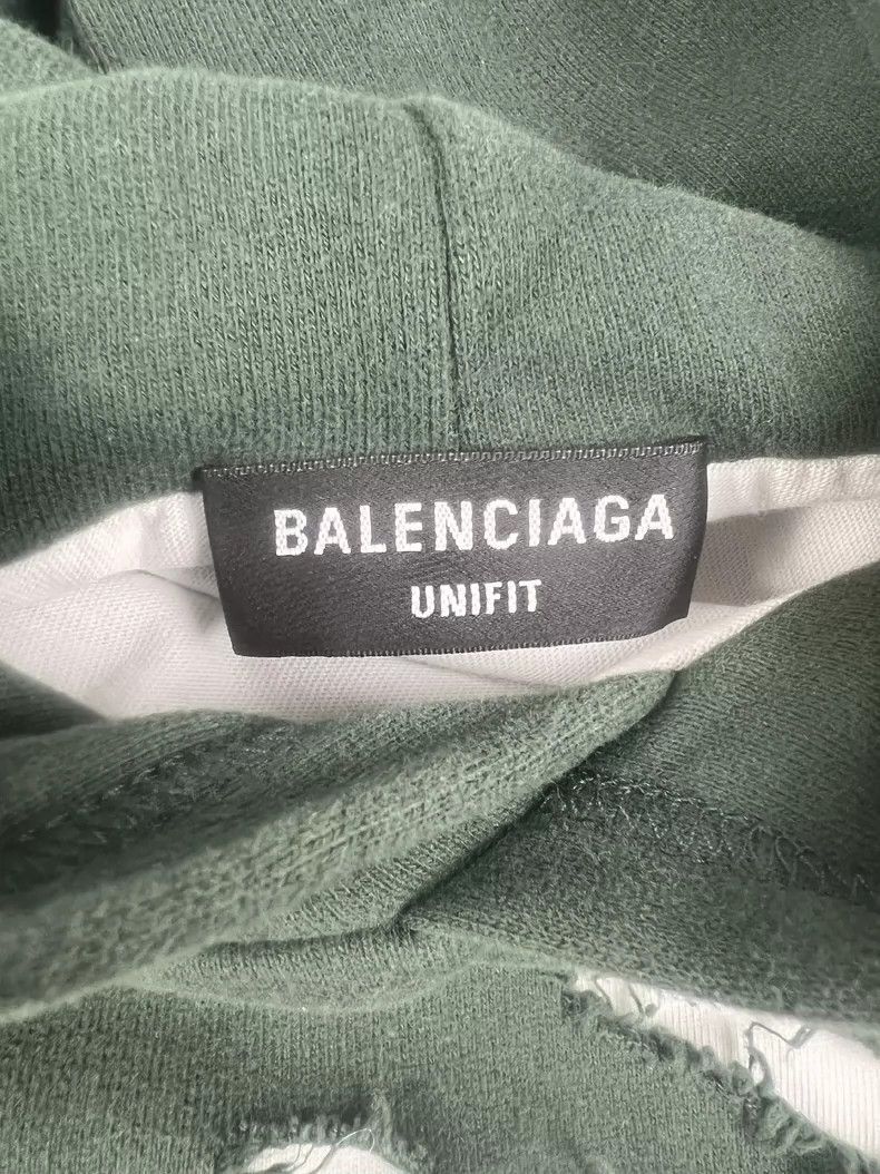 Balenciaga Balenciaga dark green distressed cracked letter logo hoodie Size US XXS / EU 40 - 2 Thumbnail