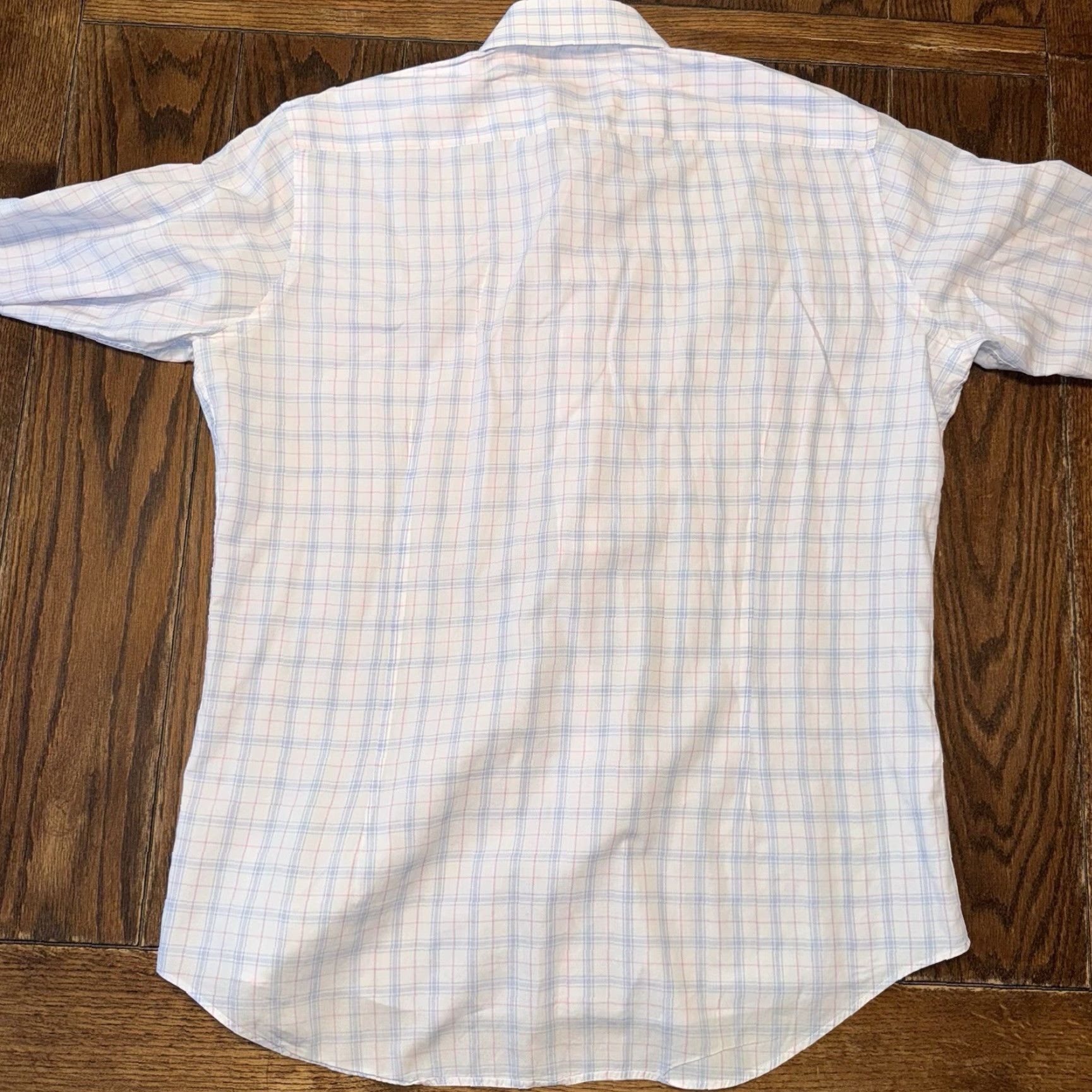Pinko Ledbury Shirt Long Sleeve Button-Up Plaid Slim Fit Large 17 White Blue Pink Men Button Front, 100% Cotton, Regular 32.5x24.5, Slimming Size US XL / EU 56 / 4 - 7 Thumbnail