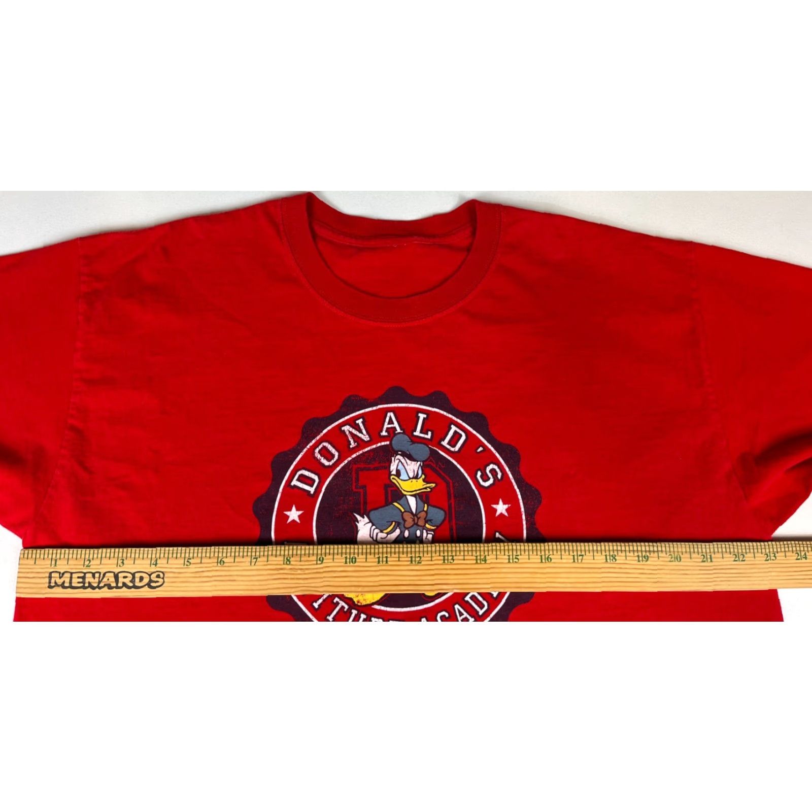 Disney VINTAGE Walt Disney World Men's T-Shirt Class of '34 Donald's Attitude Academy Sz L Red Crew Neck Short Sleeve Graphic Print (Double-Sided) Size US L / EU 52-54 / 3 - 6 Thumbnail