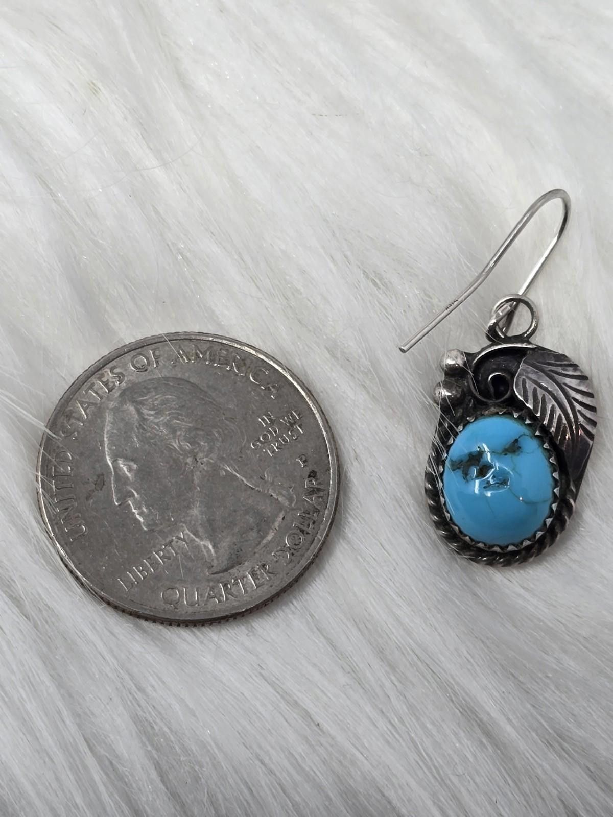 Sterling Silver Sterling Turquoise Dangle Earrings Leaf AMB Signed Size ONE SIZE - 5 Thumbnail
