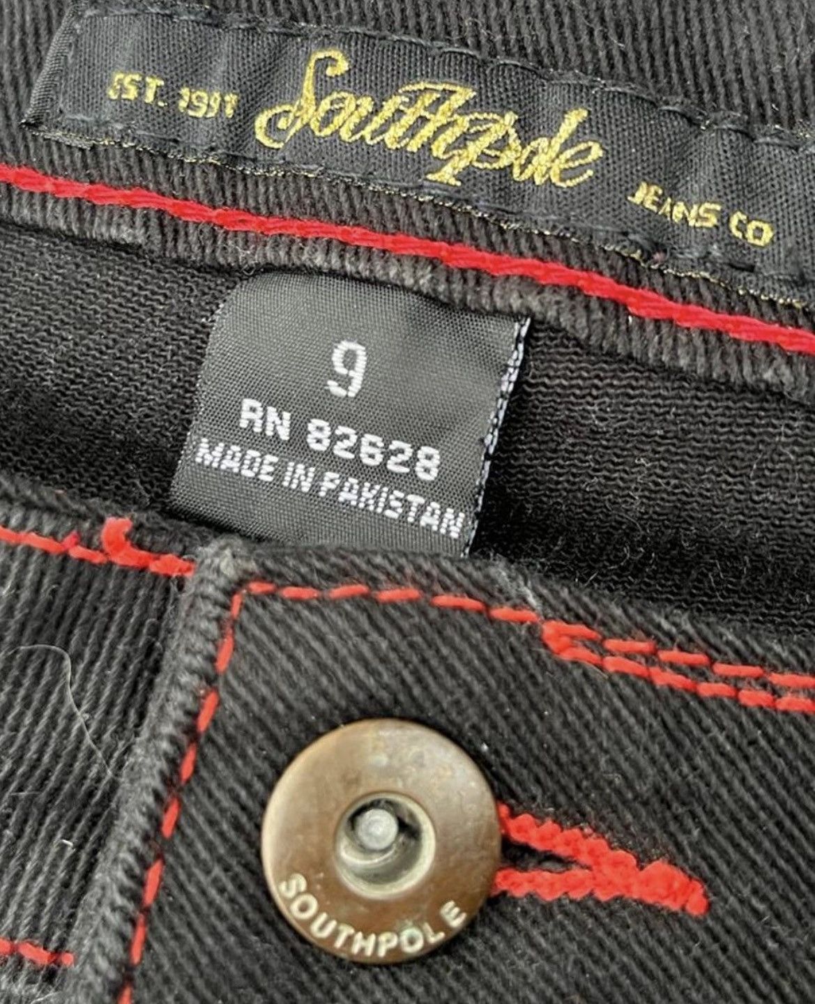 Southpole Y2K Southpole Black Jeans Red Contrast Stitch Embroidered Size 30" / US 8 / IT 44 - 6 Thumbnail