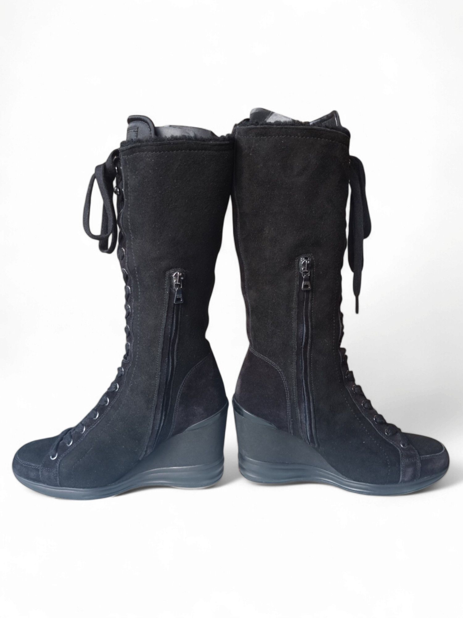 Prada Box Prada Suede Sheepskin Wedge Lace Up Leather Upper Boots Size US 6 / IT 36 - 8 Thumbnail