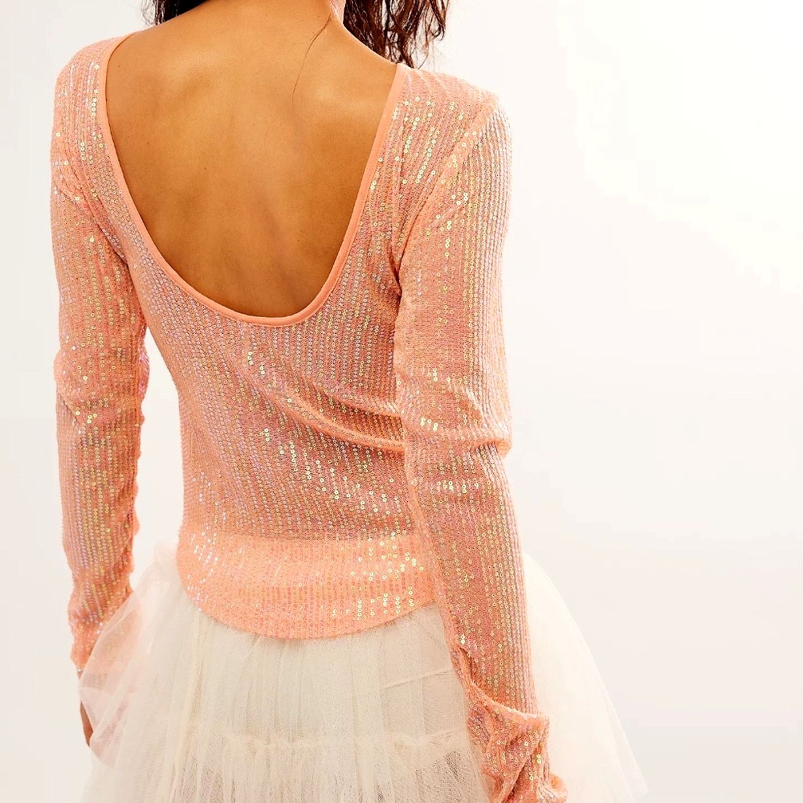 Free People Free People Unapologetic Sequin Long Sleeve Sunblush L Size L / US 10 / IT 46 - 2 Thumbnail