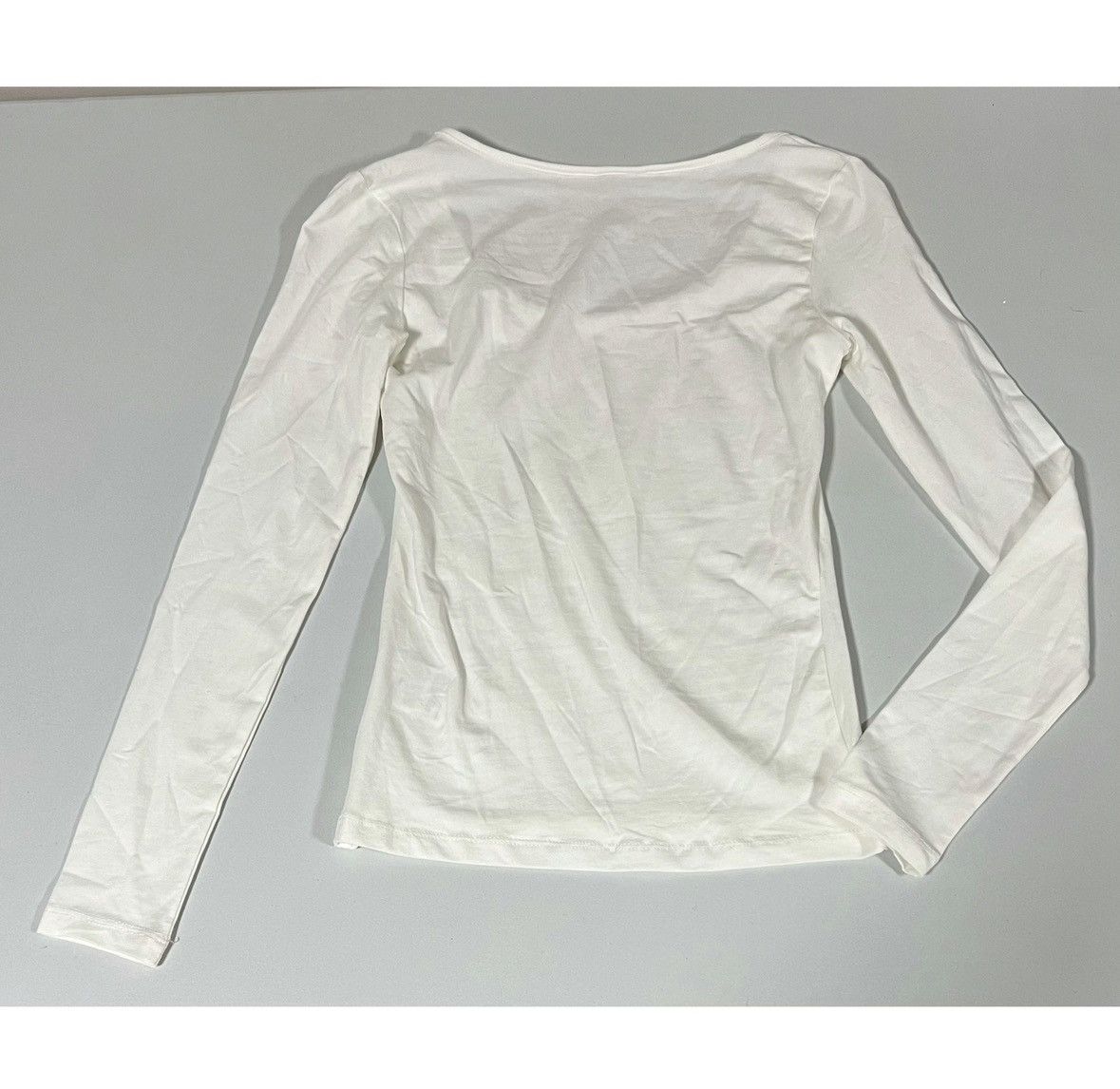Vintage White Solid Scoop-Neck Long Sleeve Tee T-Shirt Top Size XS 🤍 Size XS / US 0-2 / IT 36-38 - 3 Thumbnail