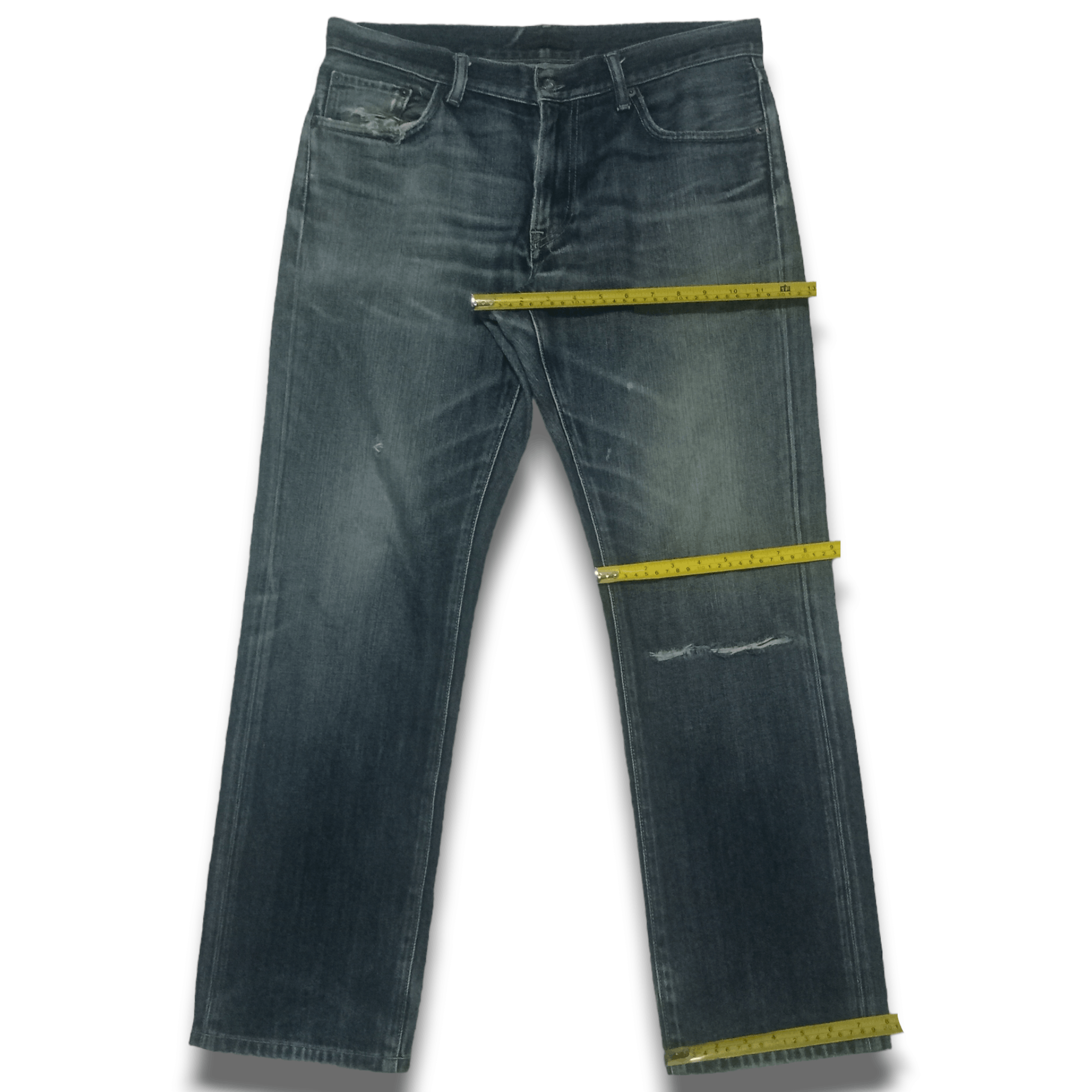 Japanese Brand × Uniqlo Vintage Uniqlo Blue Wash Distressed Loose Jeans 35x29 Size US 35 - 8 Thumbnail