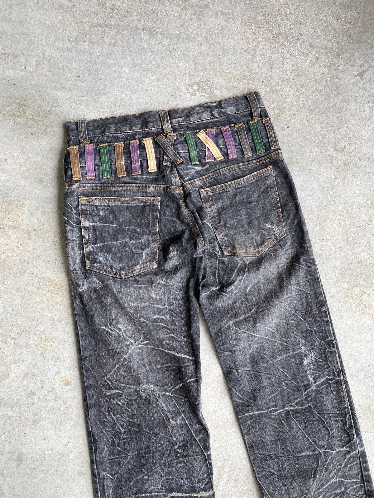 Japanese Brand NYLAUS JEANS DOUBLE WAIST DOPE STONE WASH FADED DESIGN OPIUM Size US 31 - 5 Thumbnail