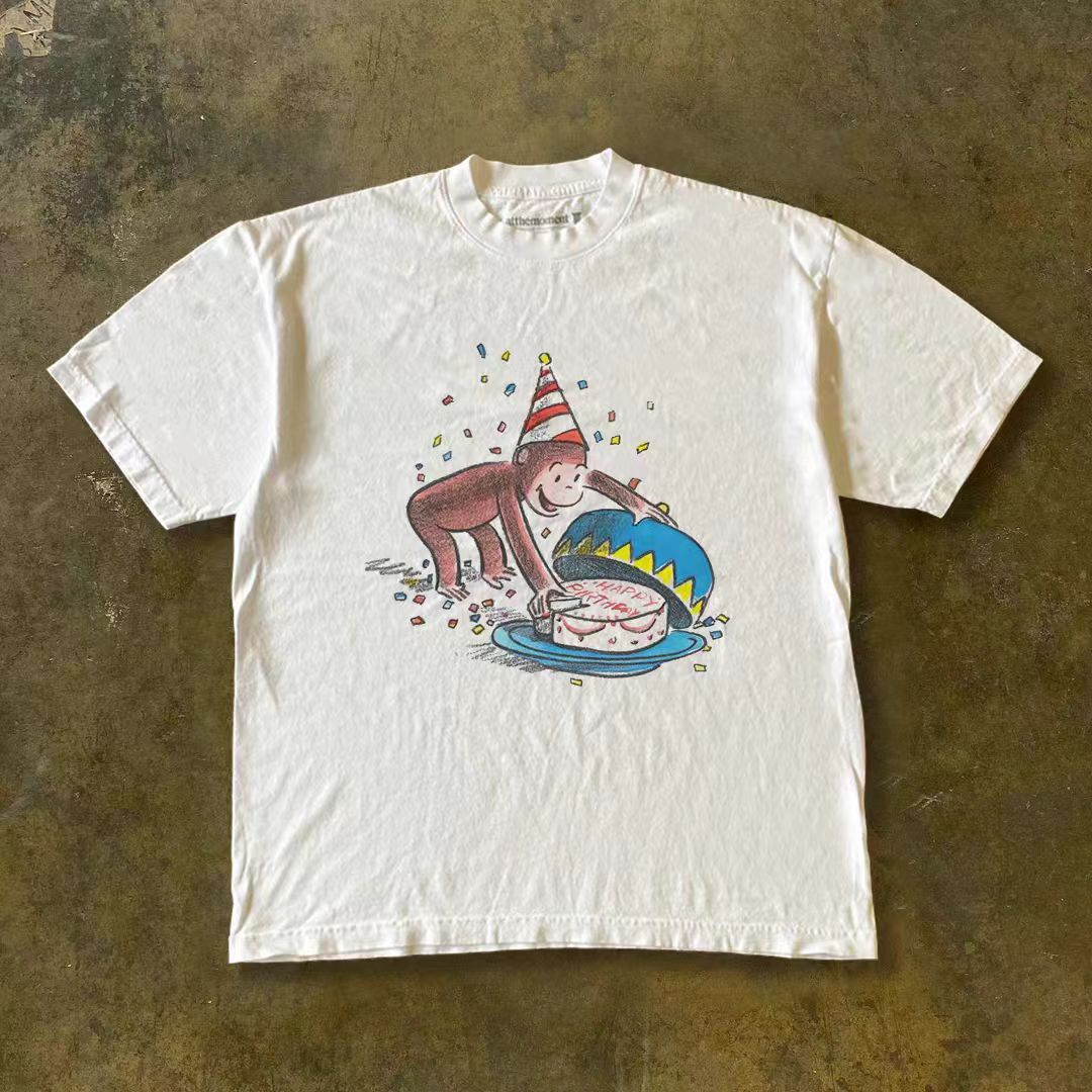Vintage White trendy washed retro cake print t-shirt Size US M / EU 48-50 / 2 - 1 Thumbnail
