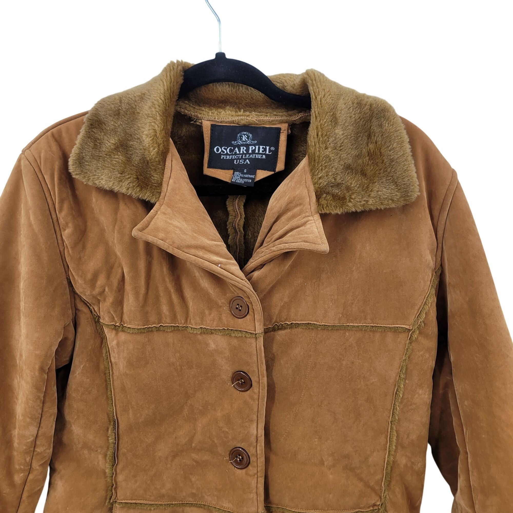 Oscar Piel Vtg Oscar Piel Faux Suede Jacket Camel Faux Fur Lining Butto Size S / US 4 / IT 40 - 4 Thumbnail