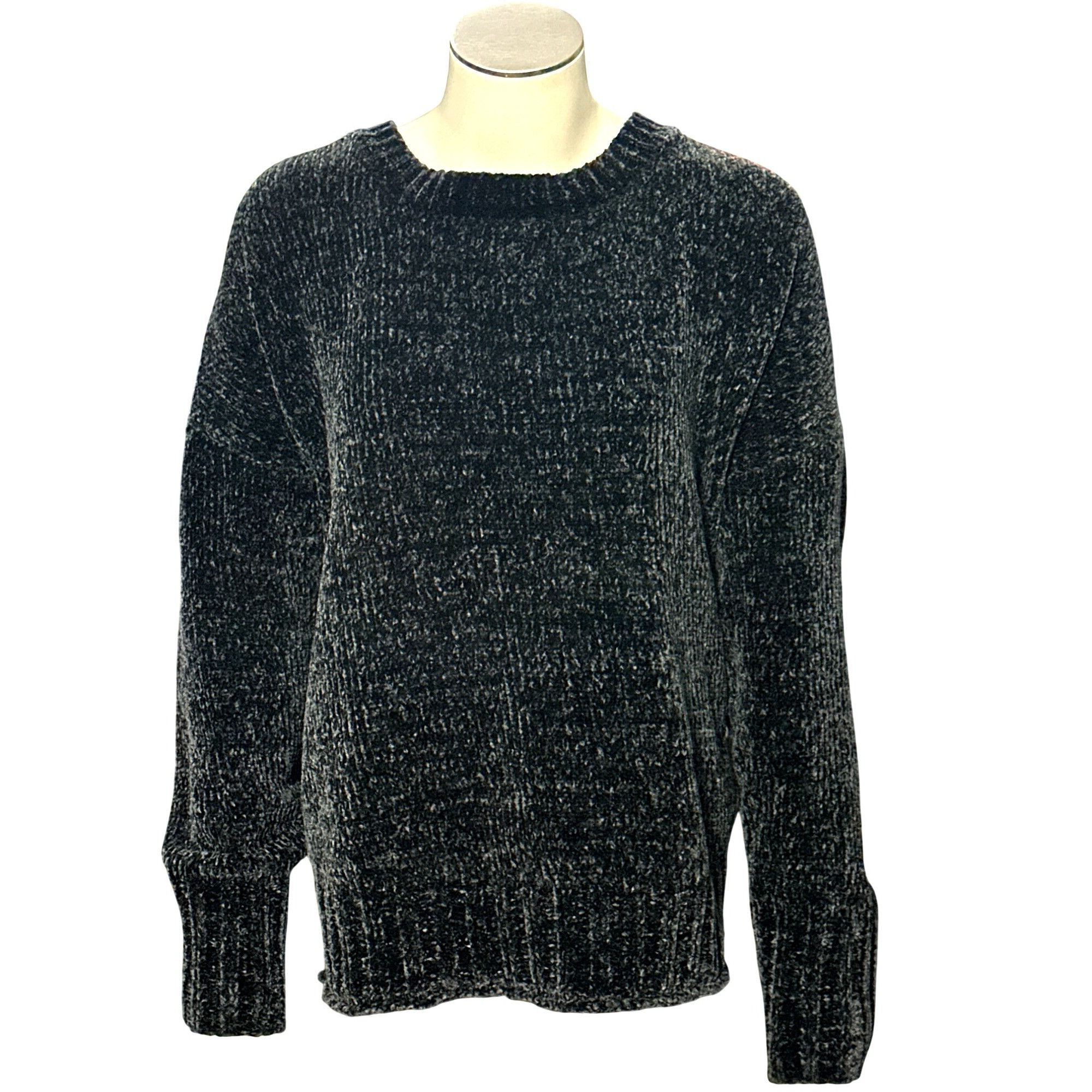 Seven 7 Seven7 Black Chenille Knit Sweater Soft Plush Crewneck Long Size XL / US 12-14 / IT 48-50 - 1 Thumbnail