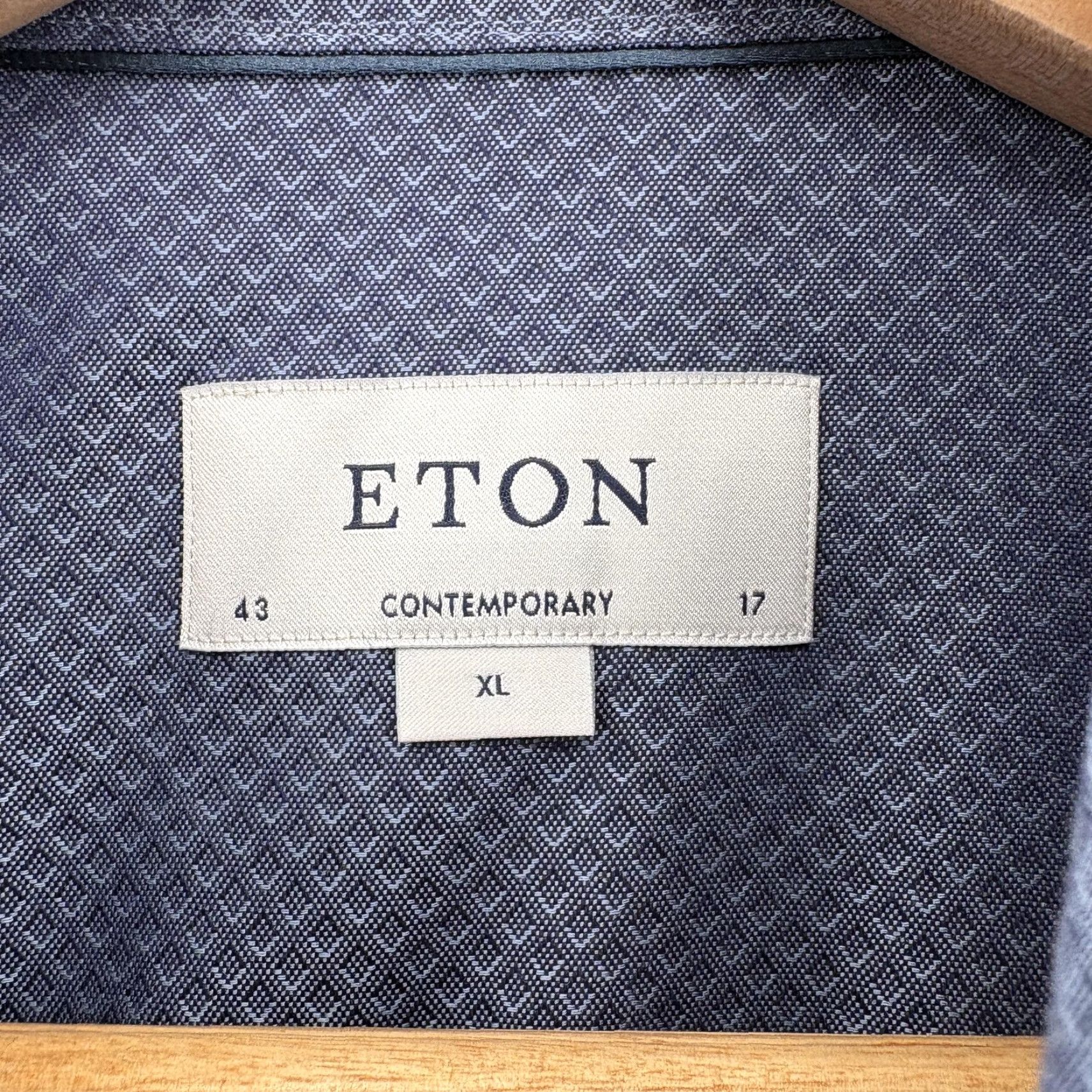 Eton Eton Shirt Mens XL Blue Contemporary Dress Shirt 100% Cotton Pattern Geometric Business Professional Mens XL Blue Dress Shirt Size 46R - 4 Thumbnail