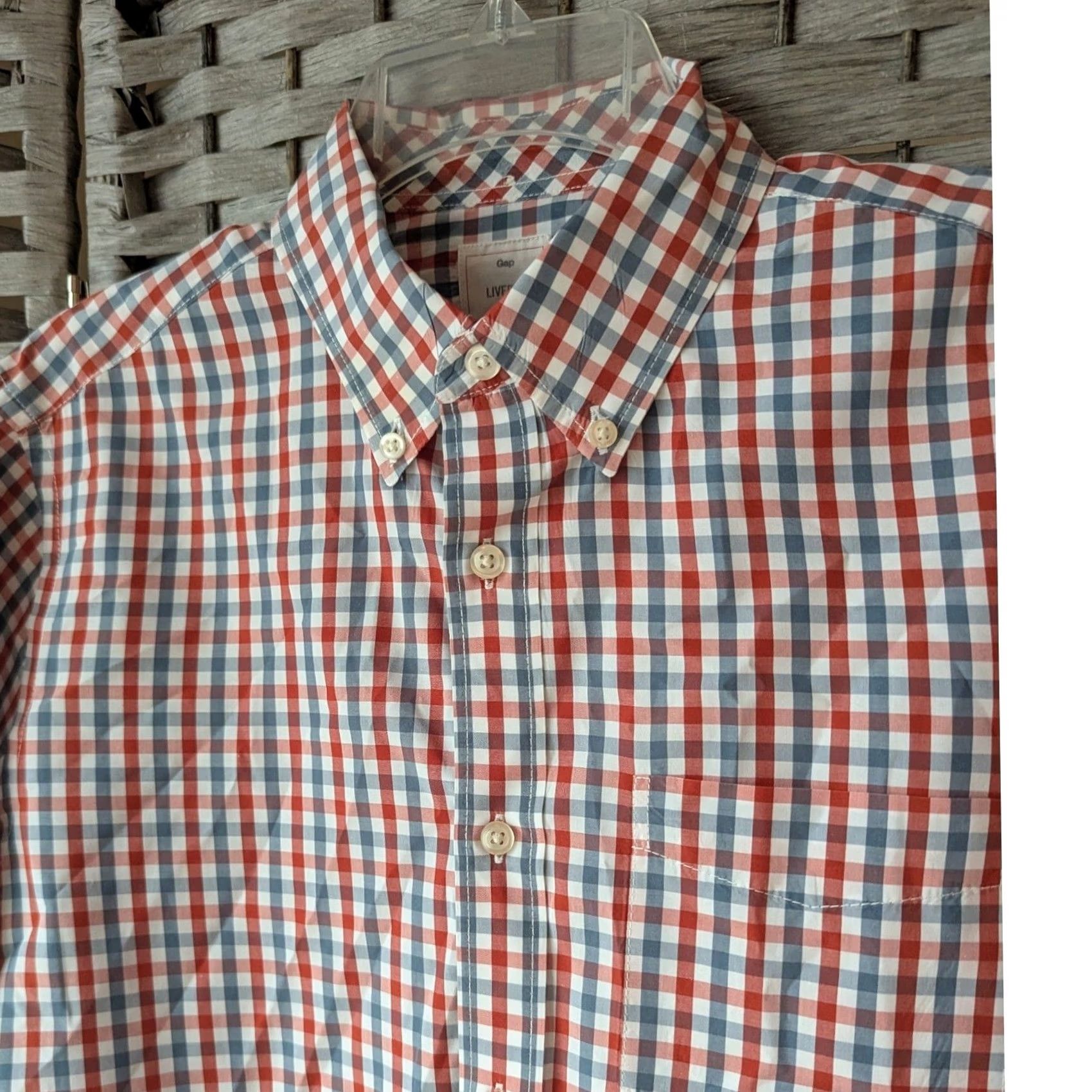Gap Gap Lived-In Mens Medium Button Down Shirt Red White Blue Gingham Check Cotton Size US M / EU 48-50 / 2 - 2 Thumbnail