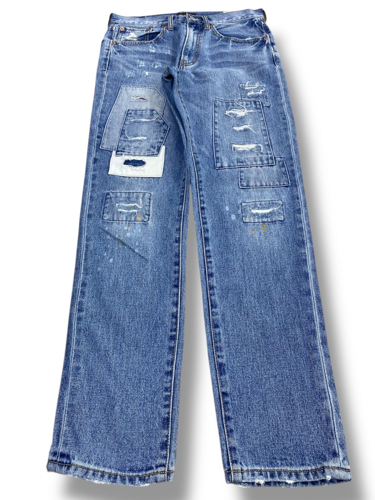 Japanese Brand Japanese Brand Acid Blue Wash Style Patchwork Jeans Size US 32 / EU 48 - 1 Thumbnail