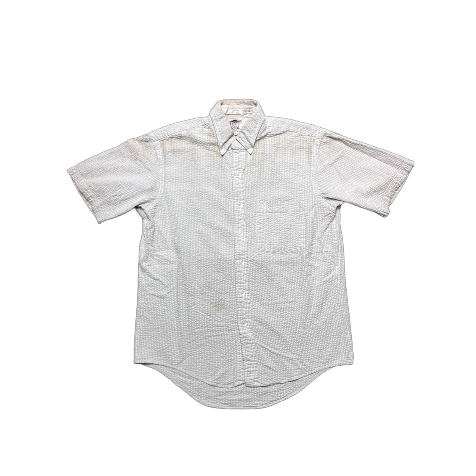 Arrow VINTAGE Arrow striped seersucker short sleeve button shirt Adult Large White Mens Size US L / EU 52-54 / 3 - 1 Thumbnail