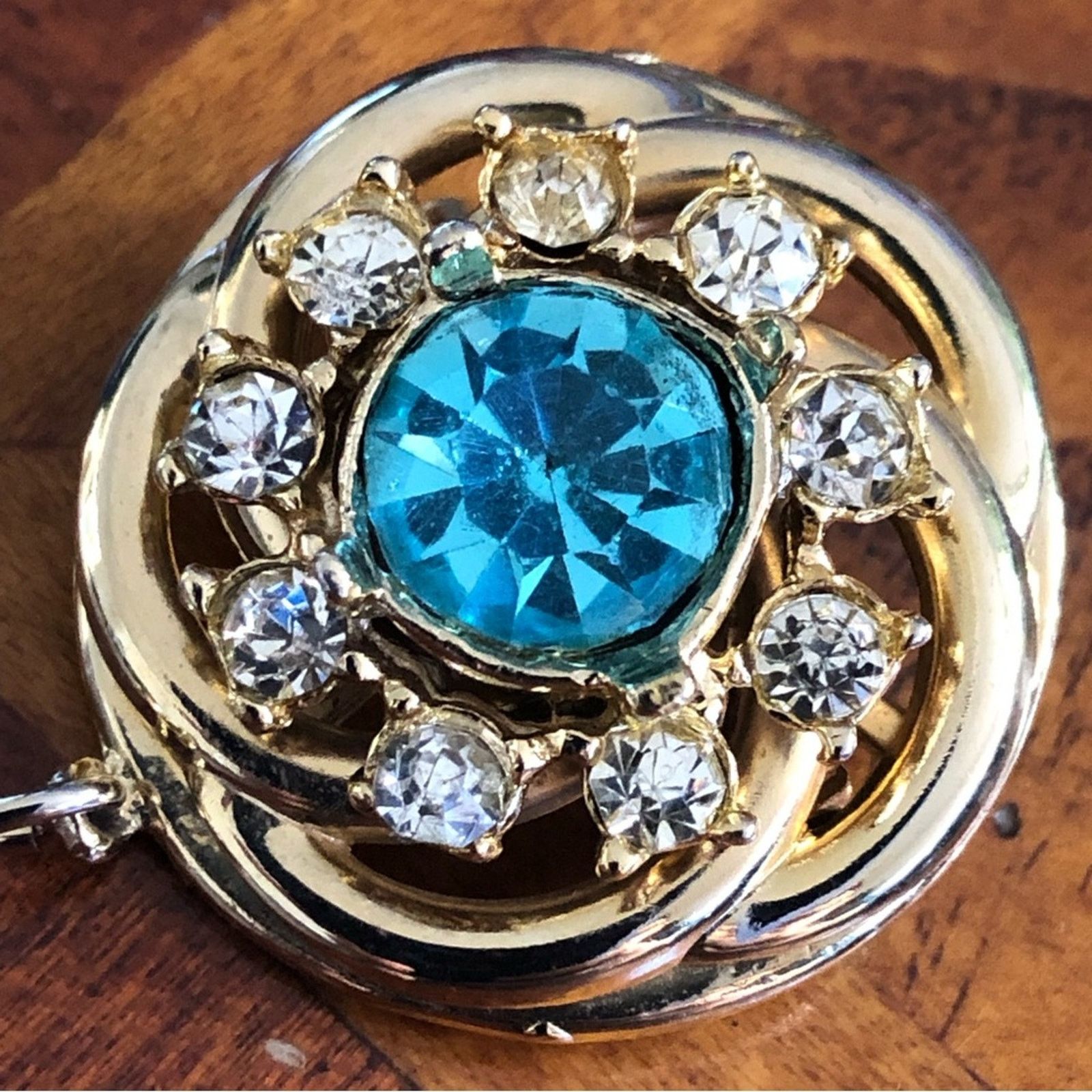 Vintage Vintage blue & clear rhinestone dangle style brooch pin Size ONE SIZE - 5 Thumbnail