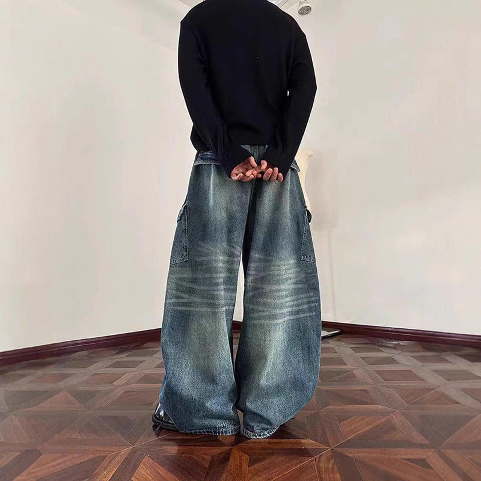 Other Wide Leg Cargo Denim Jeans, Baggy Washed Blue Jeans Size US 30 / EU 46 - 4 Thumbnail