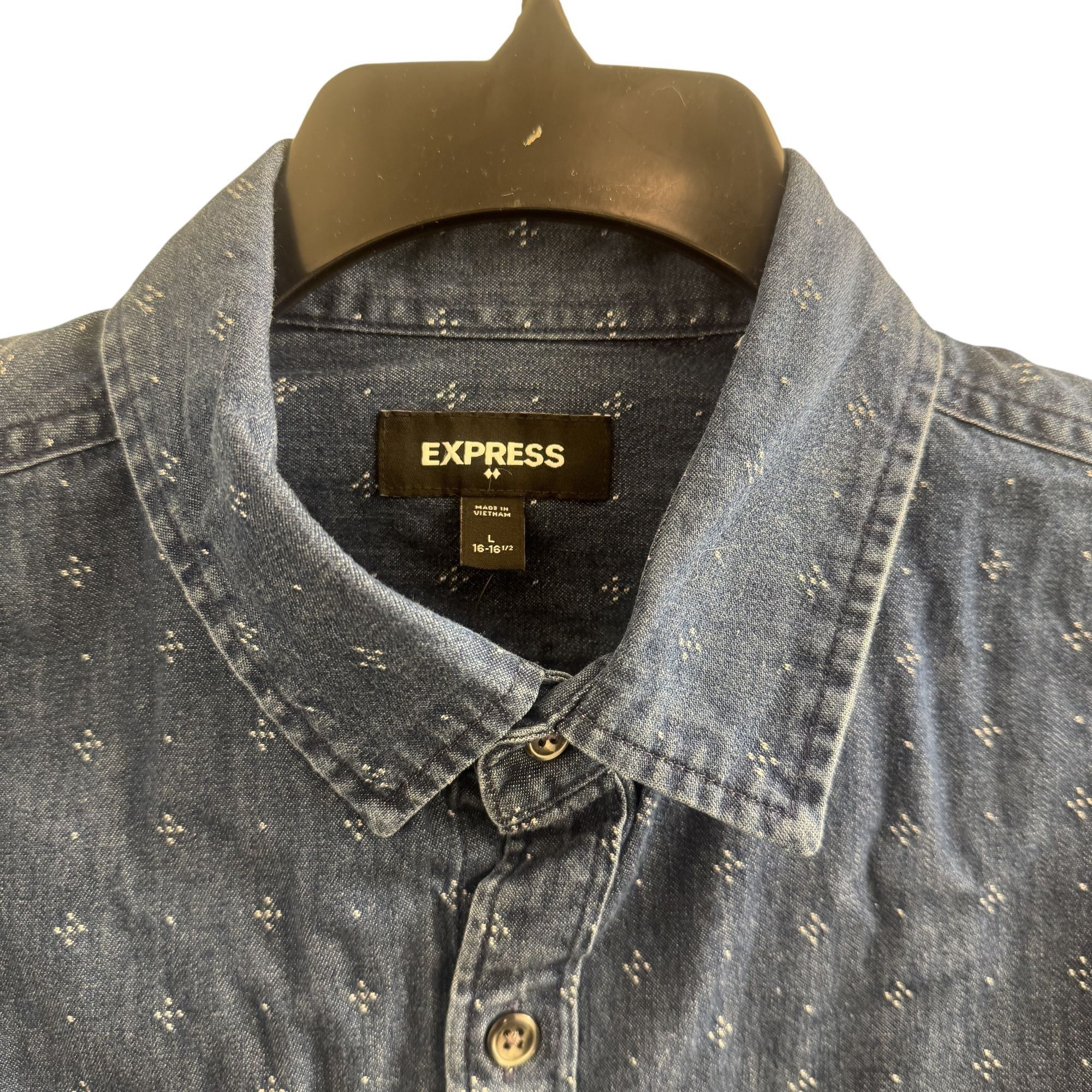 Express Express Demin Shirt Mens Large Poke Dots Long Sleeve Size US L / EU 52-54 / 3 - 4 Thumbnail
