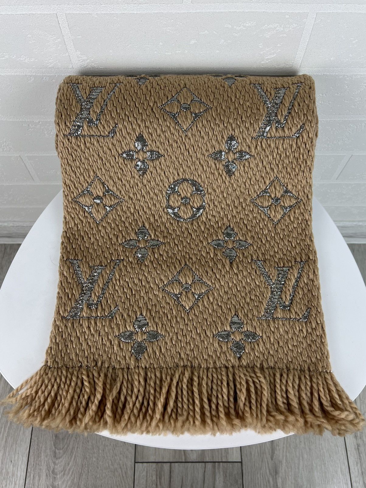 Louis Vuitton LOUIS VUITTON Scarf Echarpe LV Logomania Monogram Wool Silk Size ONE SIZE - 12 Thumbnail
