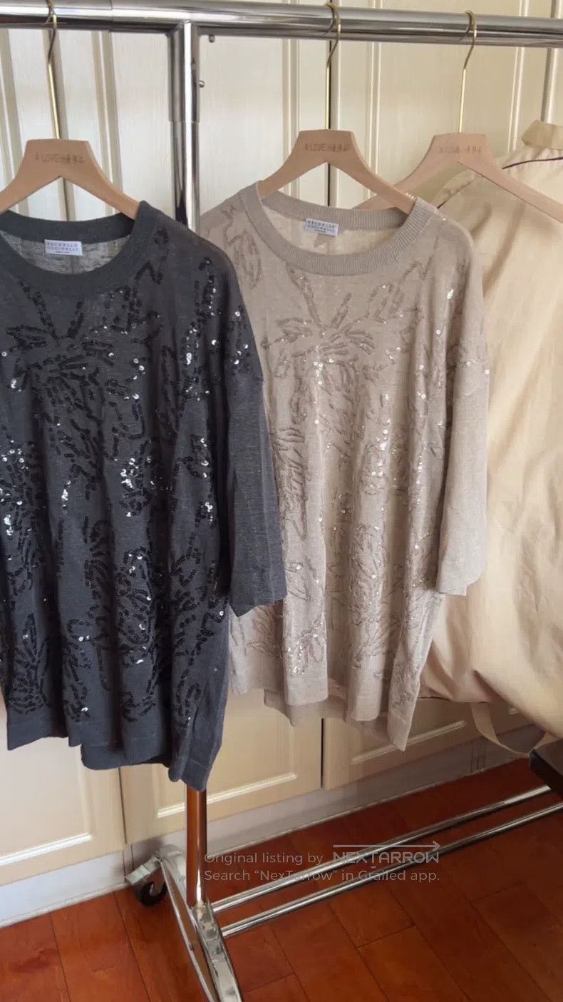 Brunello Cucinelli Brunello Cucinelli Brown linen sequin new style half sleev Size M / US 6-8 / IT 42-44 - 1 Thumbnail