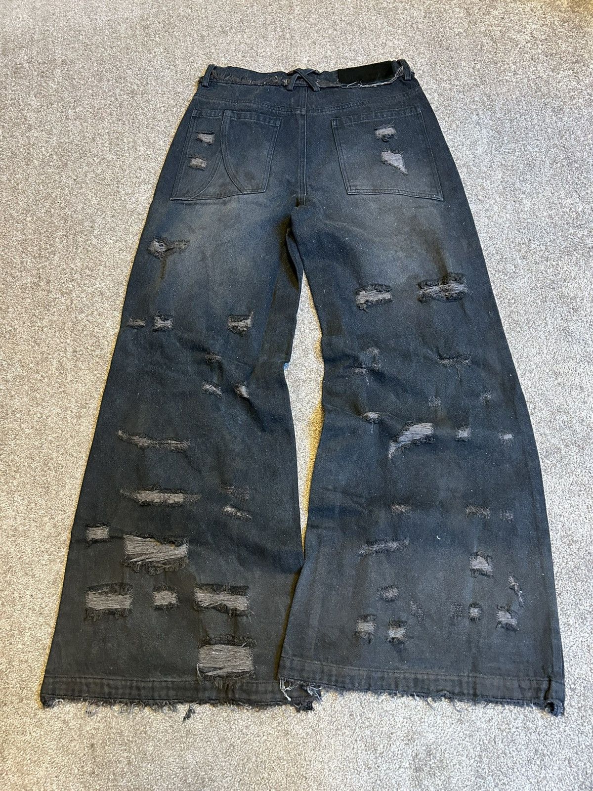 Japanese Brand Flared Distressed Denim Wide Leg Size US 30 / EU 46 - 5 Thumbnail
