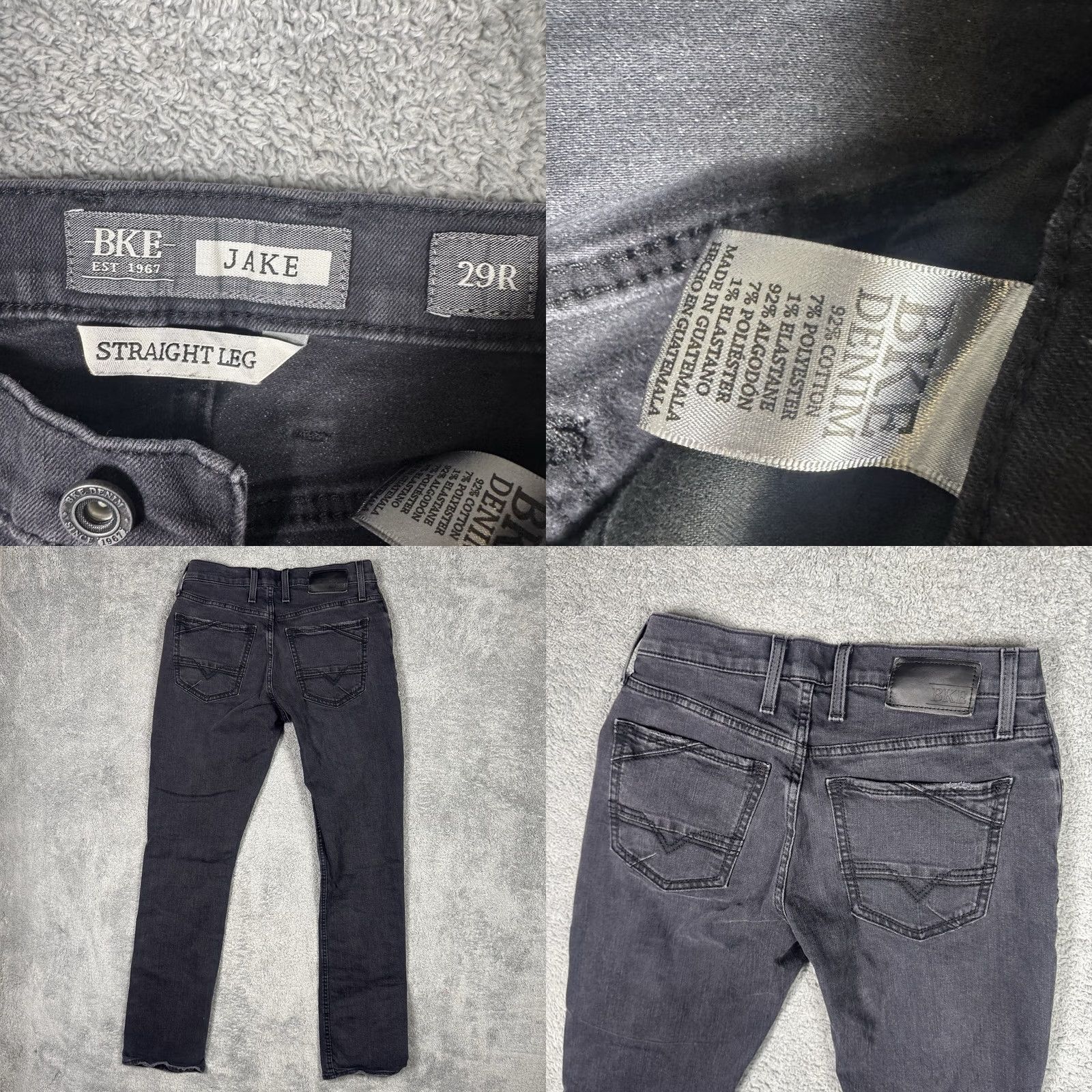 Vintage BKE Jake Jeans Mens 29R Charcoal Straight Stretch Mid Rise Denim Whisker Cowboy Reg Mens Jeans Size US 29 - 8 Thumbnail