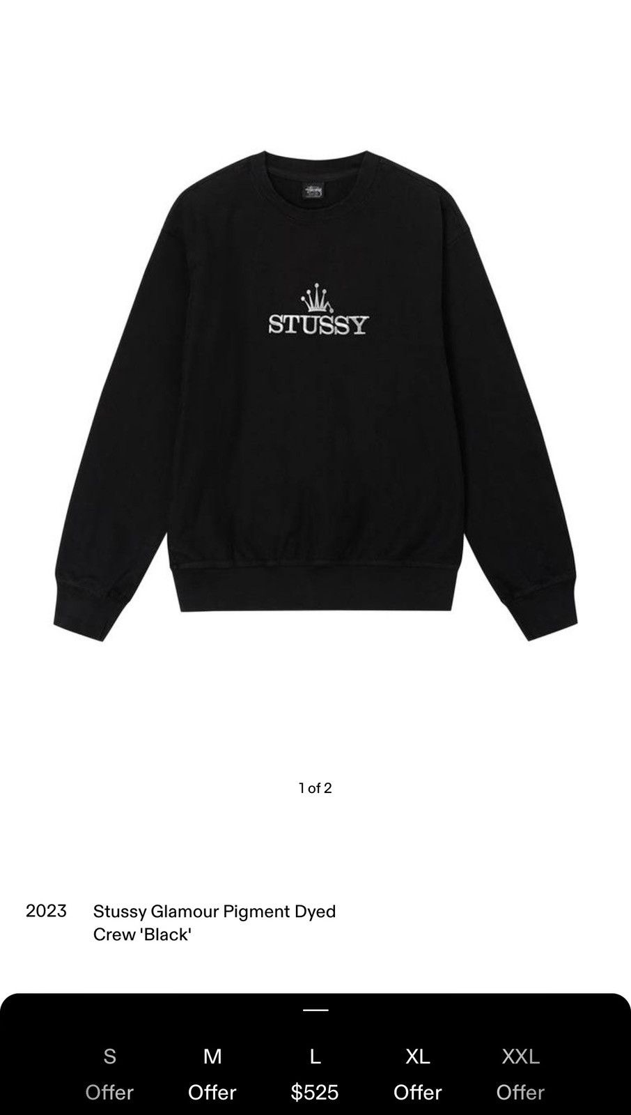 image of Stussy Glamour Pigment Dyed Crewneck in Black, Men's (Size XL)