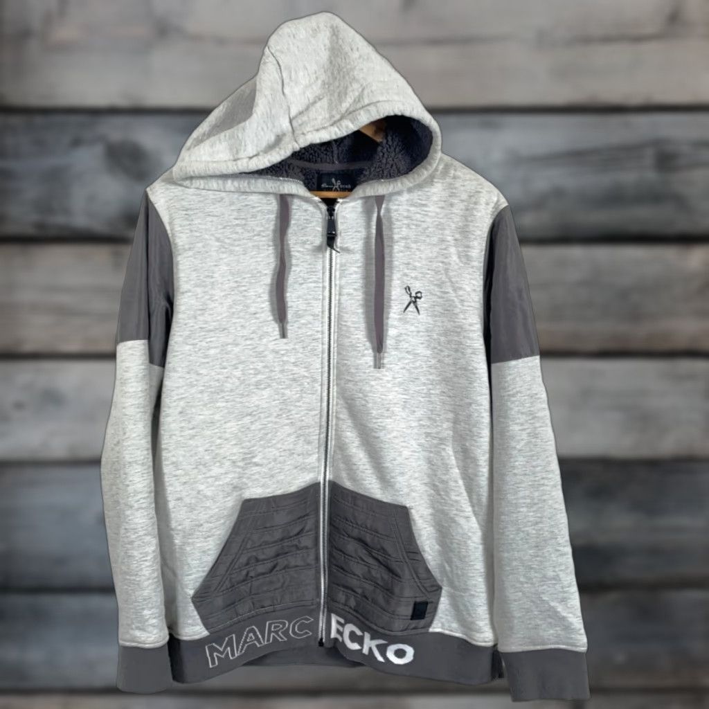 Vintage Ecko Hoodie Mens Large Heather Gray Zip Up Sherpa Lined Full Zip Sweatshirt Y2K VTG Size US L / EU 52-54 / 3 - 1 Thumbnail