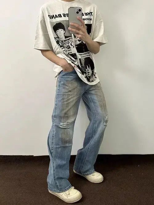 Jean Street Hip Hop Dirty Dye Ripped Vintage Y2K Jeans Size US 32 / EU 48 - 4 Thumbnail