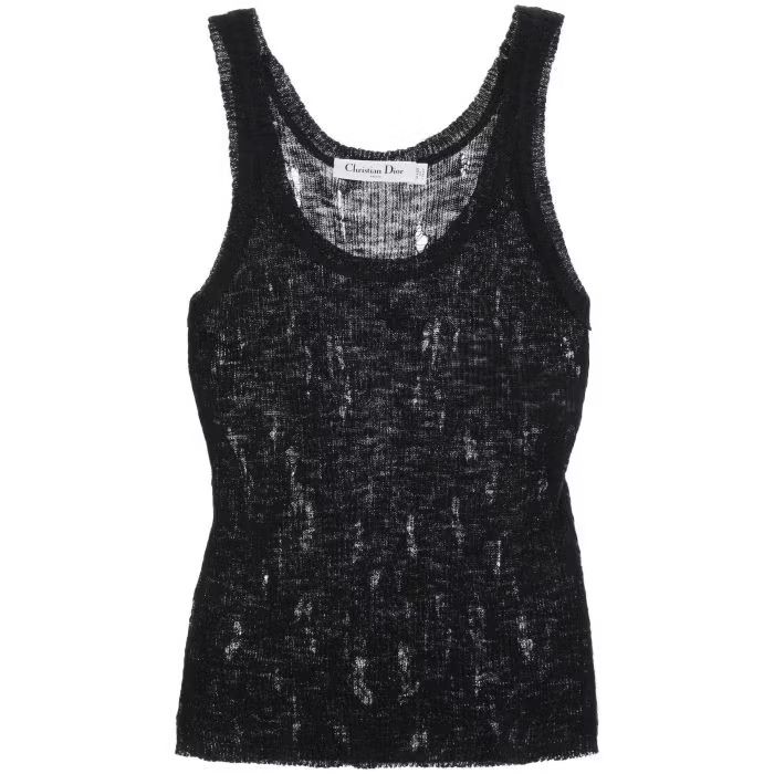 image of Dior O1S22I1N0524 Distressed Knit Top In Black, Women's (Size XS)