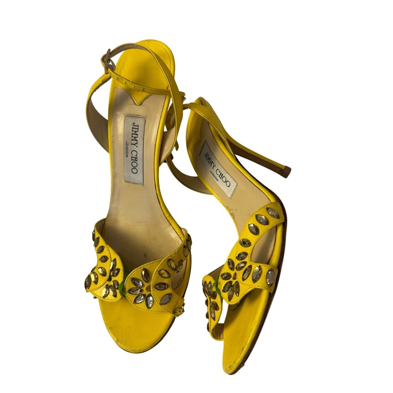 Jimmy Choo Jimmy Choo London Yellow Jeweled Ankle Strap Heels Size US 8 / IT 38 - 4 Thumbnail