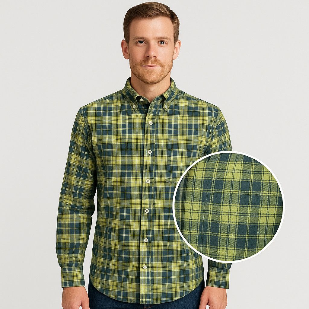 Izod Men's IZOD Long Sleeve Button-Down Shirt Plaid Green Blue Size US M / EU 48-50 / 2 - 1 Thumbnail