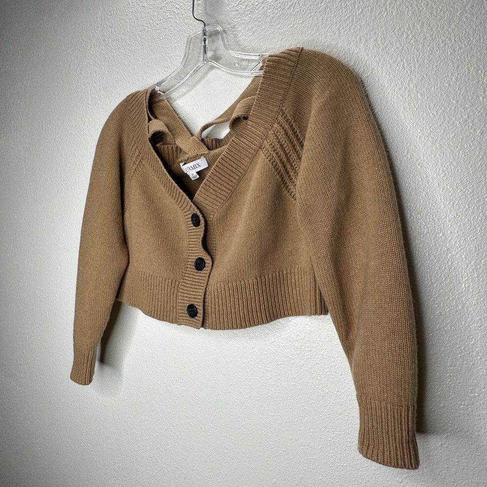 INTERMIX Intermix Beige Rumi Cold Shoulder V-Neck Button Cardigan P Size S / US 4 / IT 40 - 3 Thumbnail