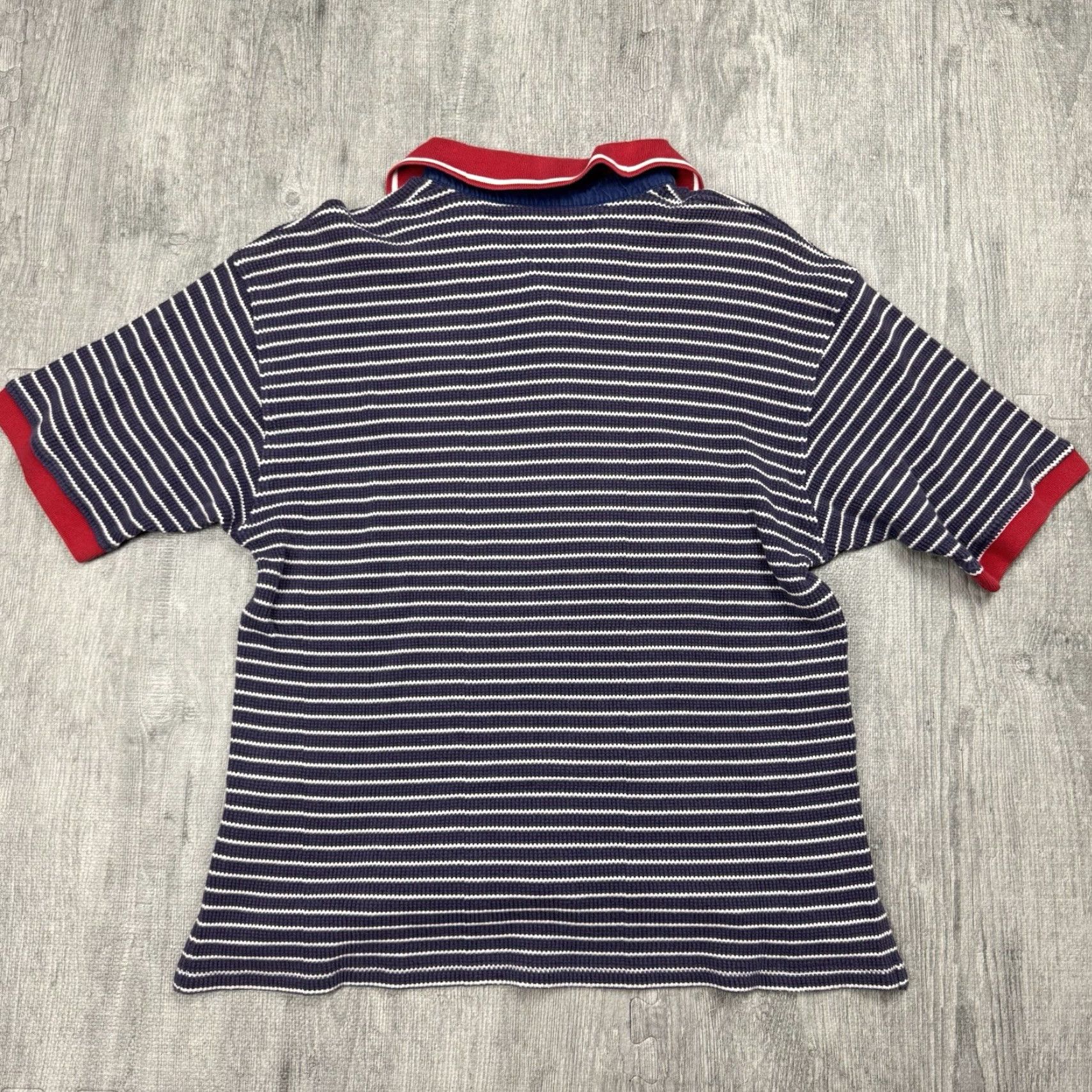 Tommy Hilfiger VINTAGE TOMMY HILFIGER POLO SHIRT MENS STRIPED RIBBED COTTON NAVY XL 90s HIPSTER PREPPY Size US XL / EU 56 / 4 - 4 Thumbnail