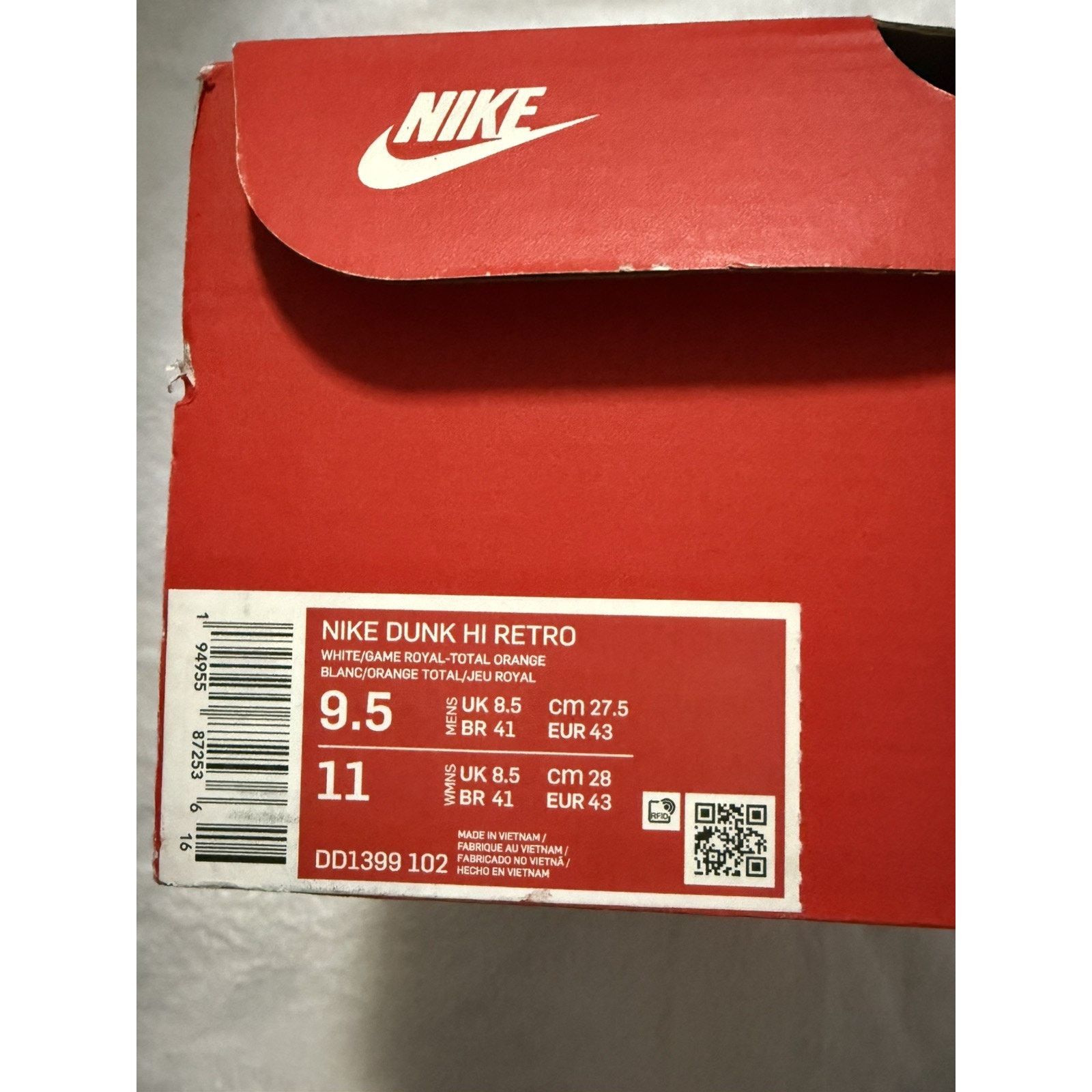 Nike Nike Dunk Hi Retro Kentucky White Game Royal Size 9.5 Size US 9.5 / EU 42-43 - 7 Thumbnail