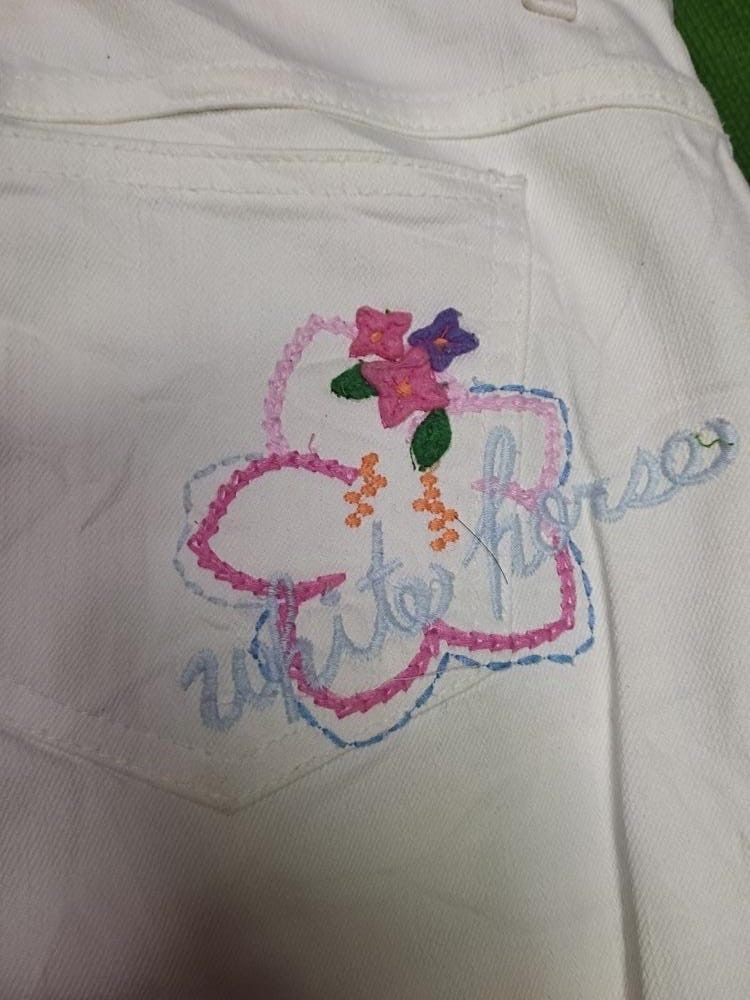 Japanese Brand × Jean × Vintage WHITE JEANS LADY EMBROIDERED FLOWER Size 33" - 8 Thumbnail