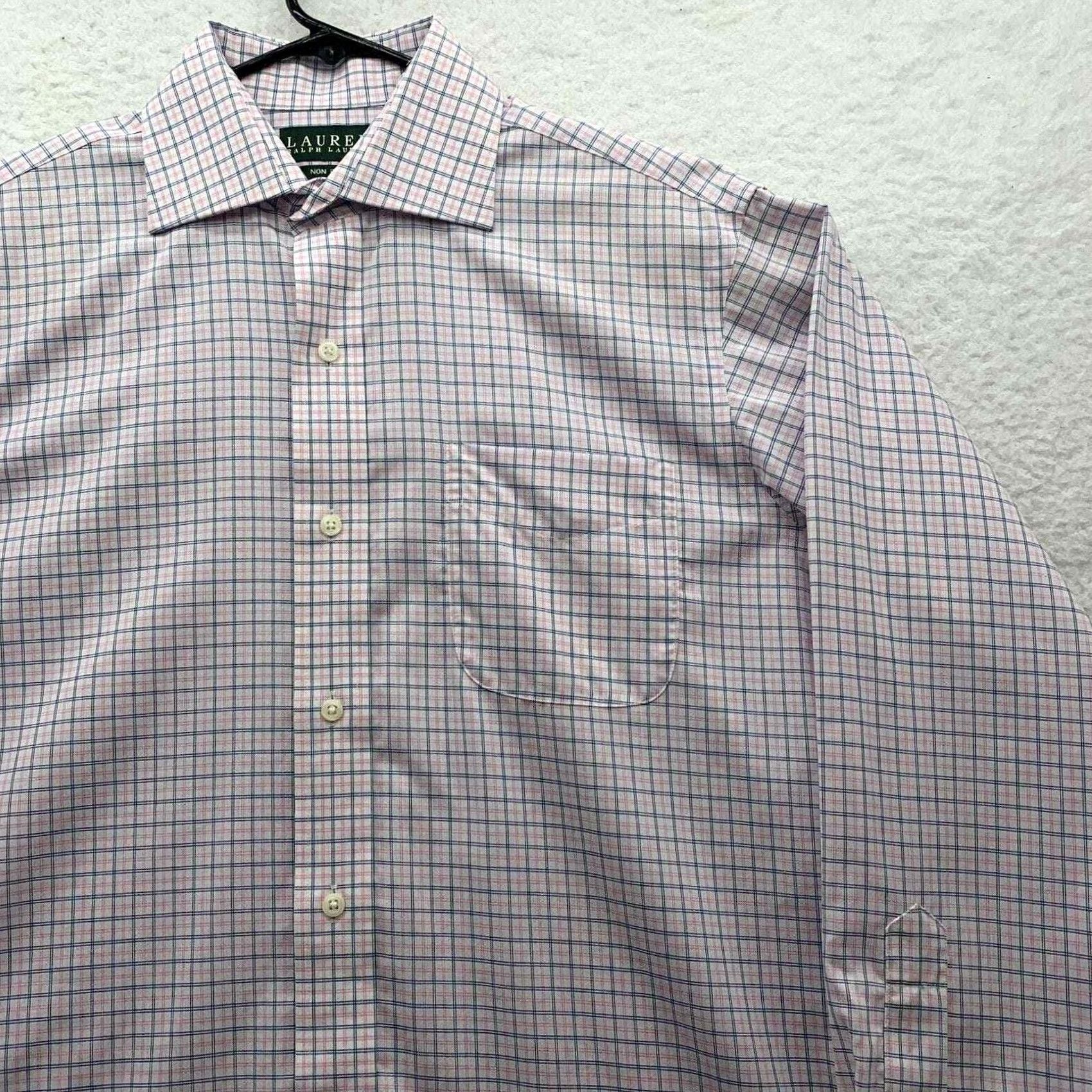 Ralph Lauren Lauren Ralph Lauren Mens Dress Shirt 15.5 32/33 Pink Blue Check Spread Collar Size 40R - 4 Thumbnail