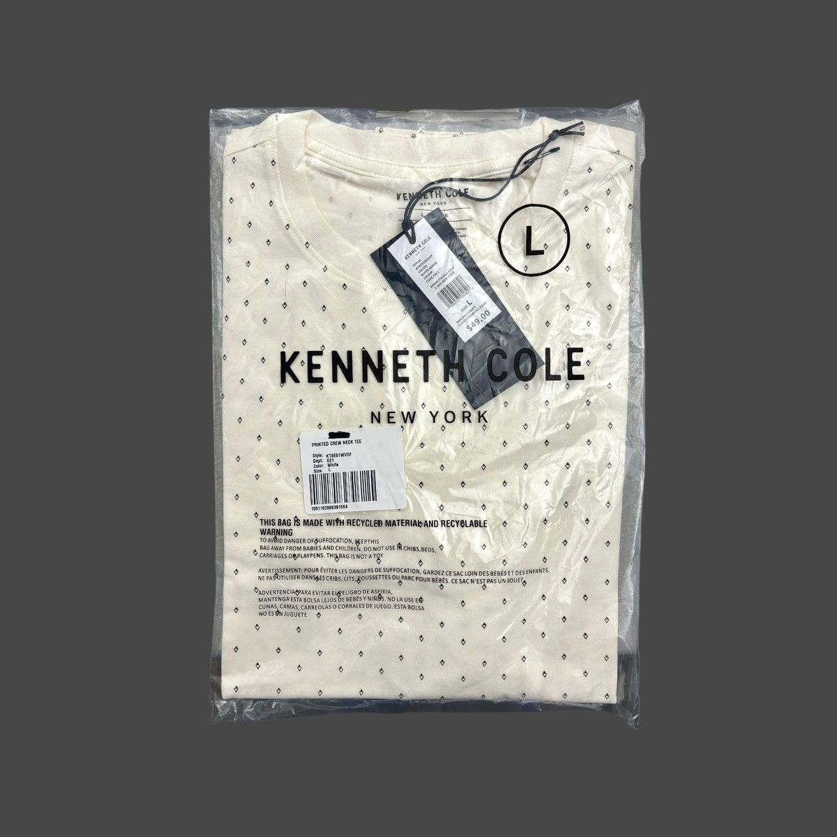 Kenneth Cole Kenneth Cole Men’s Printed Off-White Crew NeckT-Shirt Sz L Size US L / EU 52-54 / 3 - 8 Thumbnail