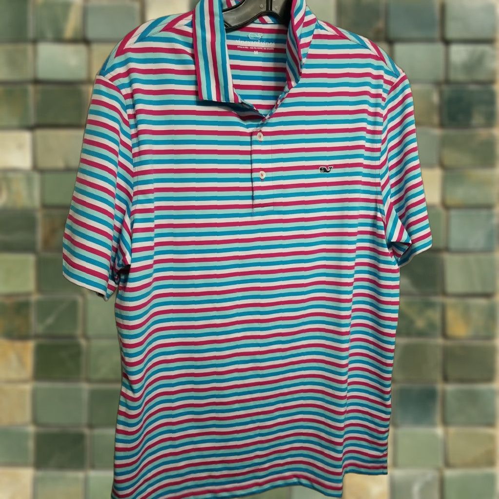 Vineyard Vines Vineyard Vines Performance Polo Men Medium Golf Shirt Dry Fit Striped Blue Multicolor neckline Collared Regular Size M Size US M / EU 48-50 / 2 - 1 Thumbnail