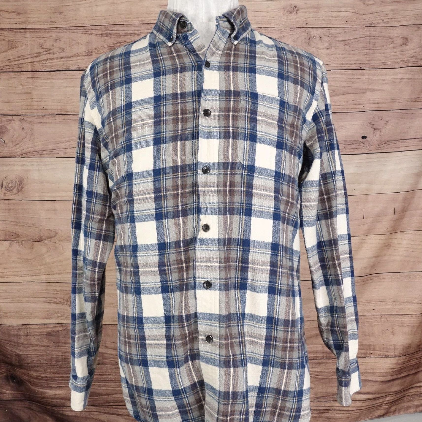 Vintage L.L. Bean Vintage Flannel Shirt Mens Large Blue Brown Plaid Button-Down Traditional Fit Size US L / EU 52-54 / 3 - 3 Thumbnail