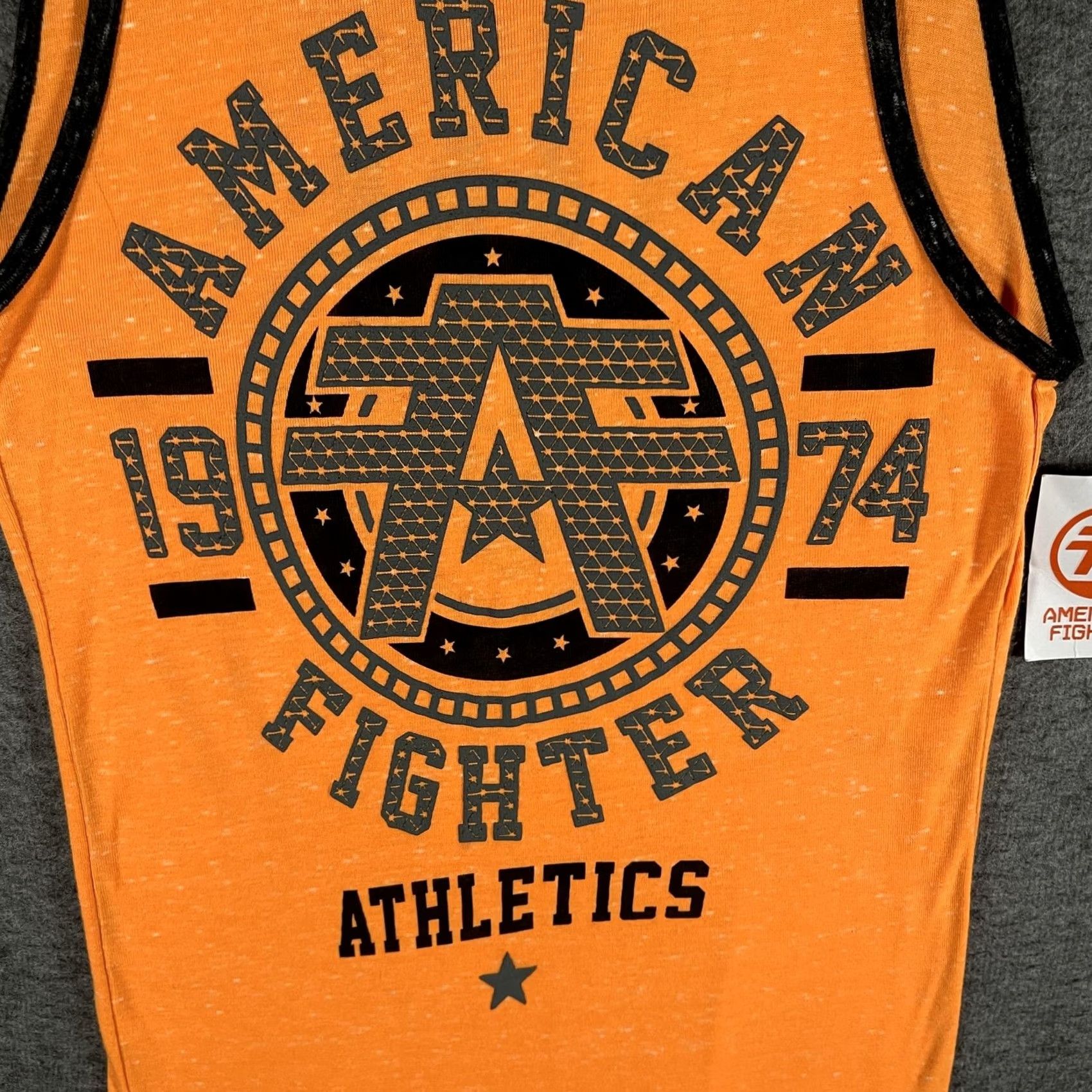 Vintage American Fighter Tank Top Mens Small Orange Davidson Tech Graphic Gym FM4792 Size US S / EU 44-46 / 1 - 3 Thumbnail