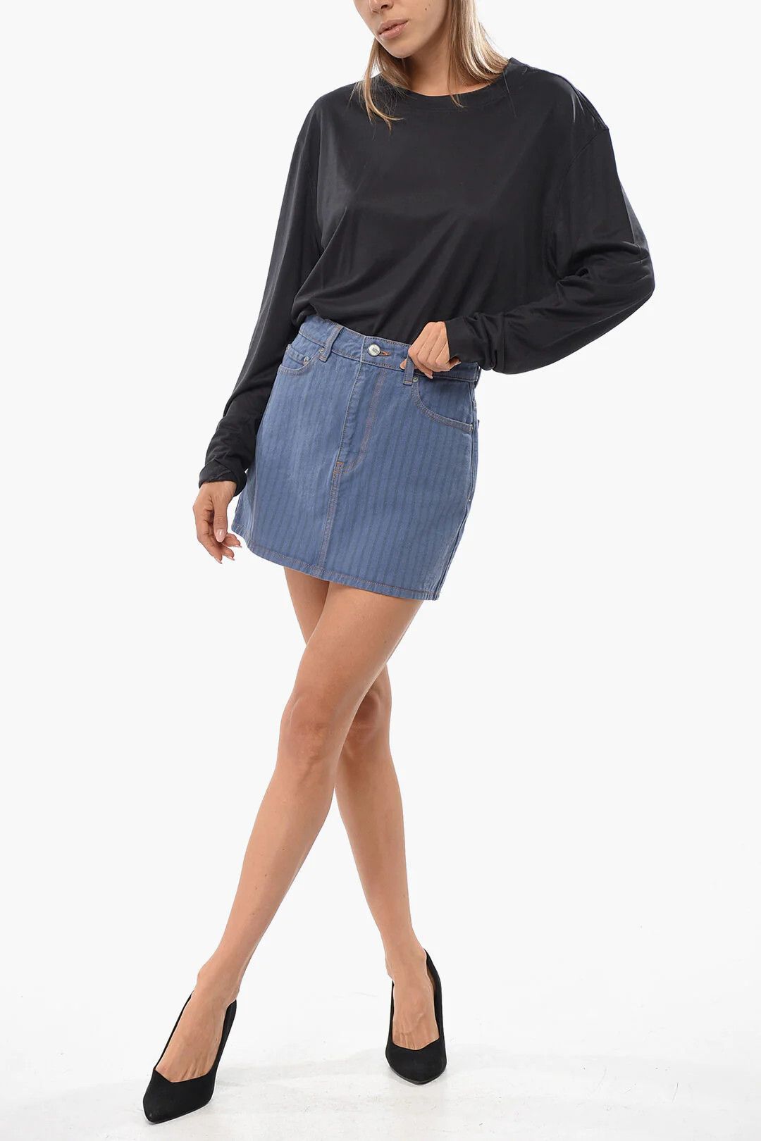 Ganni og1mm0426 Striped Denim Miniskirt in Blue Size 27" / US 4 / IT 40 - 5 Thumbnail