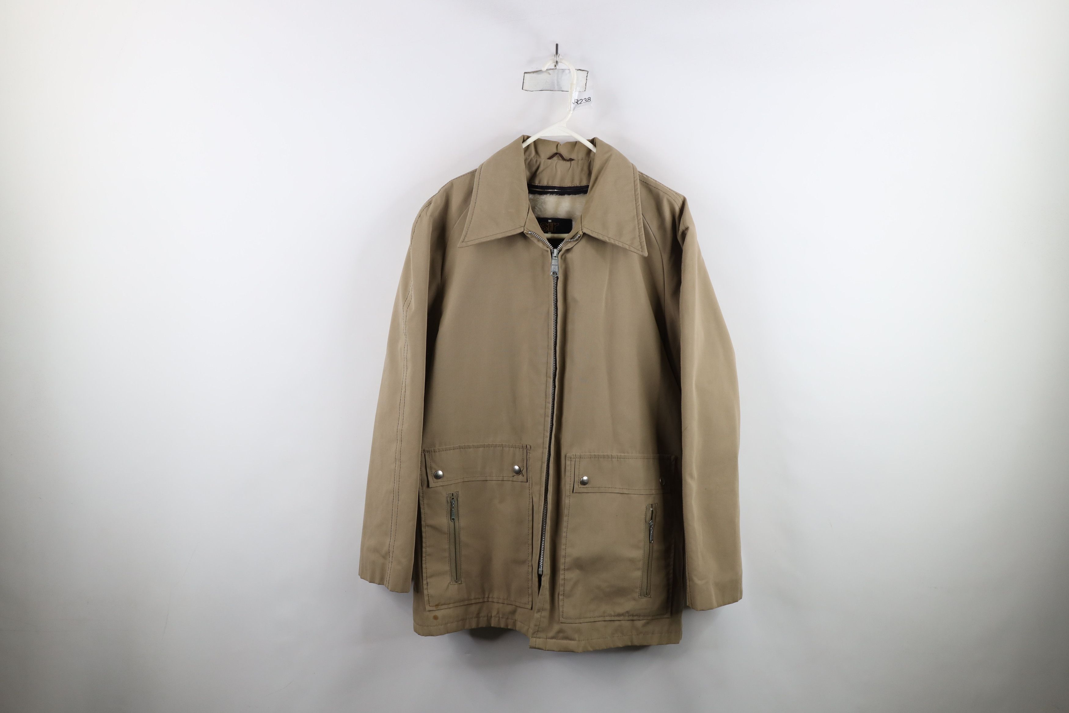 Vintage Vintage 70s Streetwear Lined Zip Collared Jacket Beige USA Size US L / EU 52-54 / 3 - 1 Thumbnail