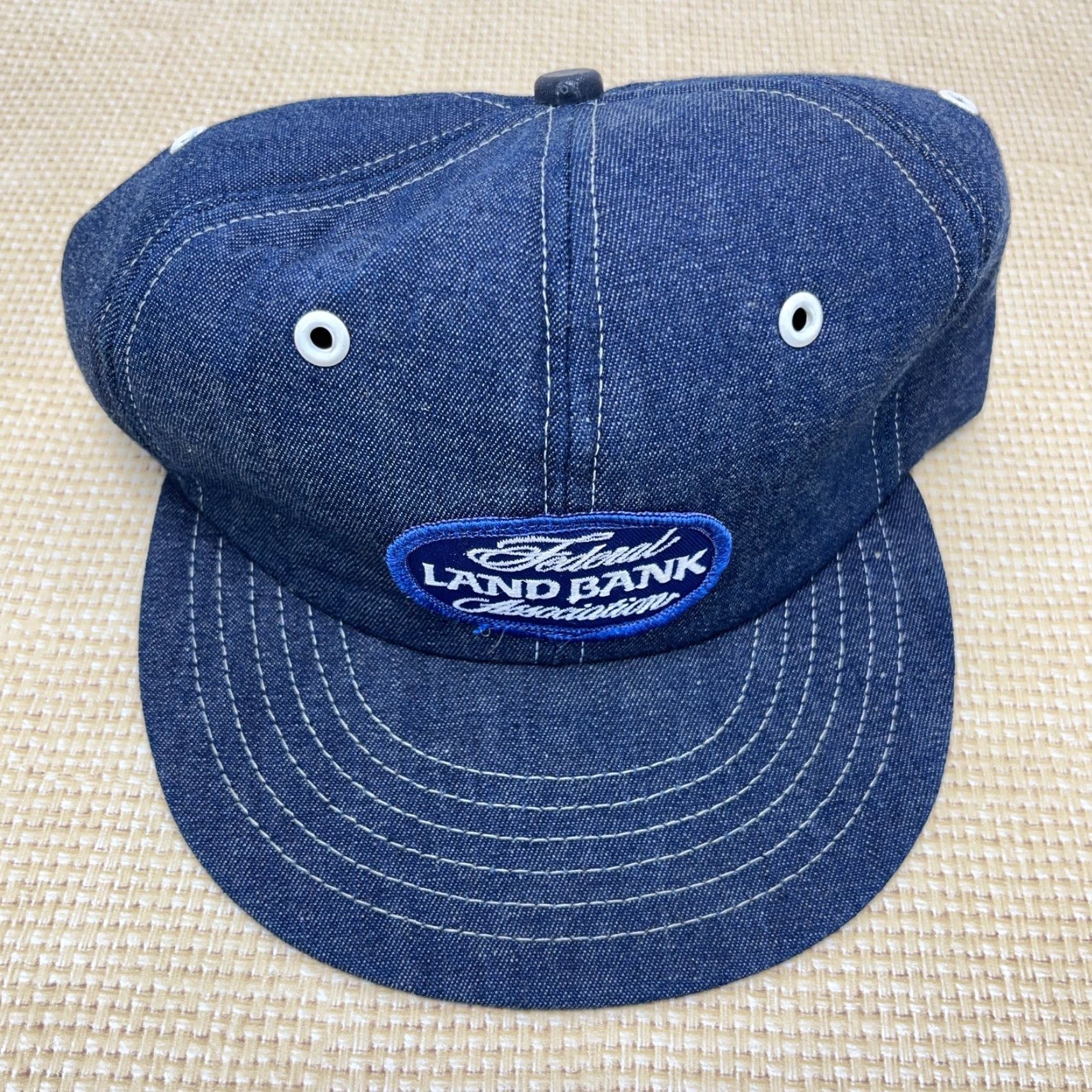 Vintage VINTAGE Denim Trucker Hat Cap USA 80s Federal Land Bank Patch Snapback Blue Cotton Denim Hat Mens One Size Adjustable Size ONE SIZE - 3 Thumbnail