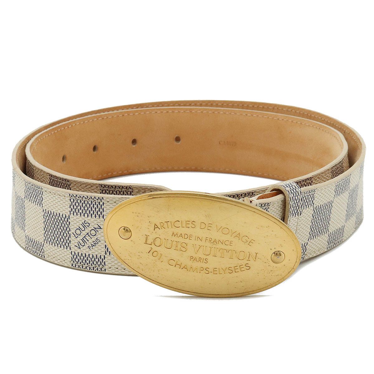 Louis Vuitton Louis Vuitton Louis Vuitton Damier Azur Voyage Belt Leather M9837U Canvas Belt M9837U in Very Good Condition Size ONE SIZE - 1 Thumbnail