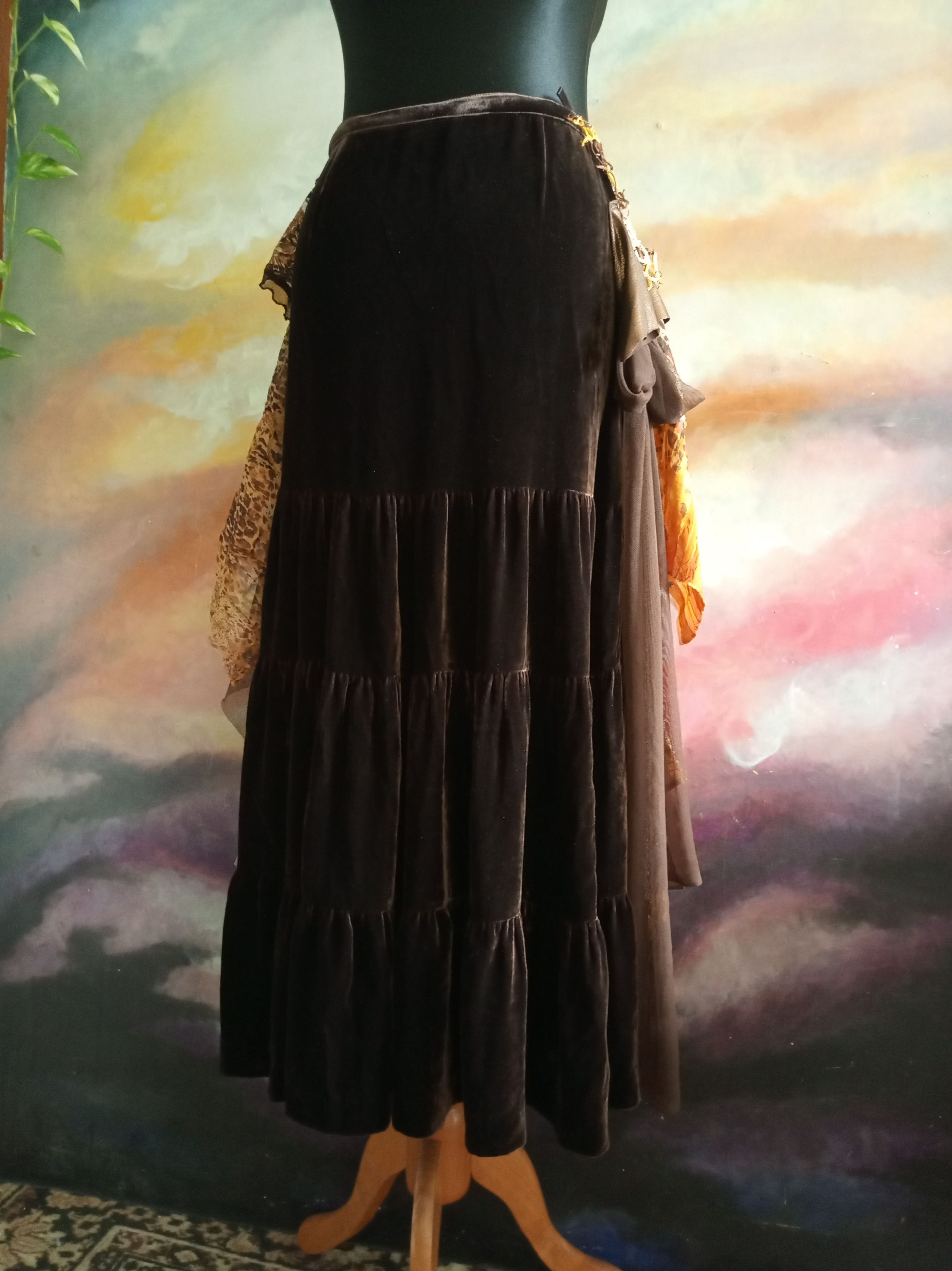 Handmade Maxi Velvet Art Skirt Size 32" / US 10 / IT 46 - 2 Thumbnail