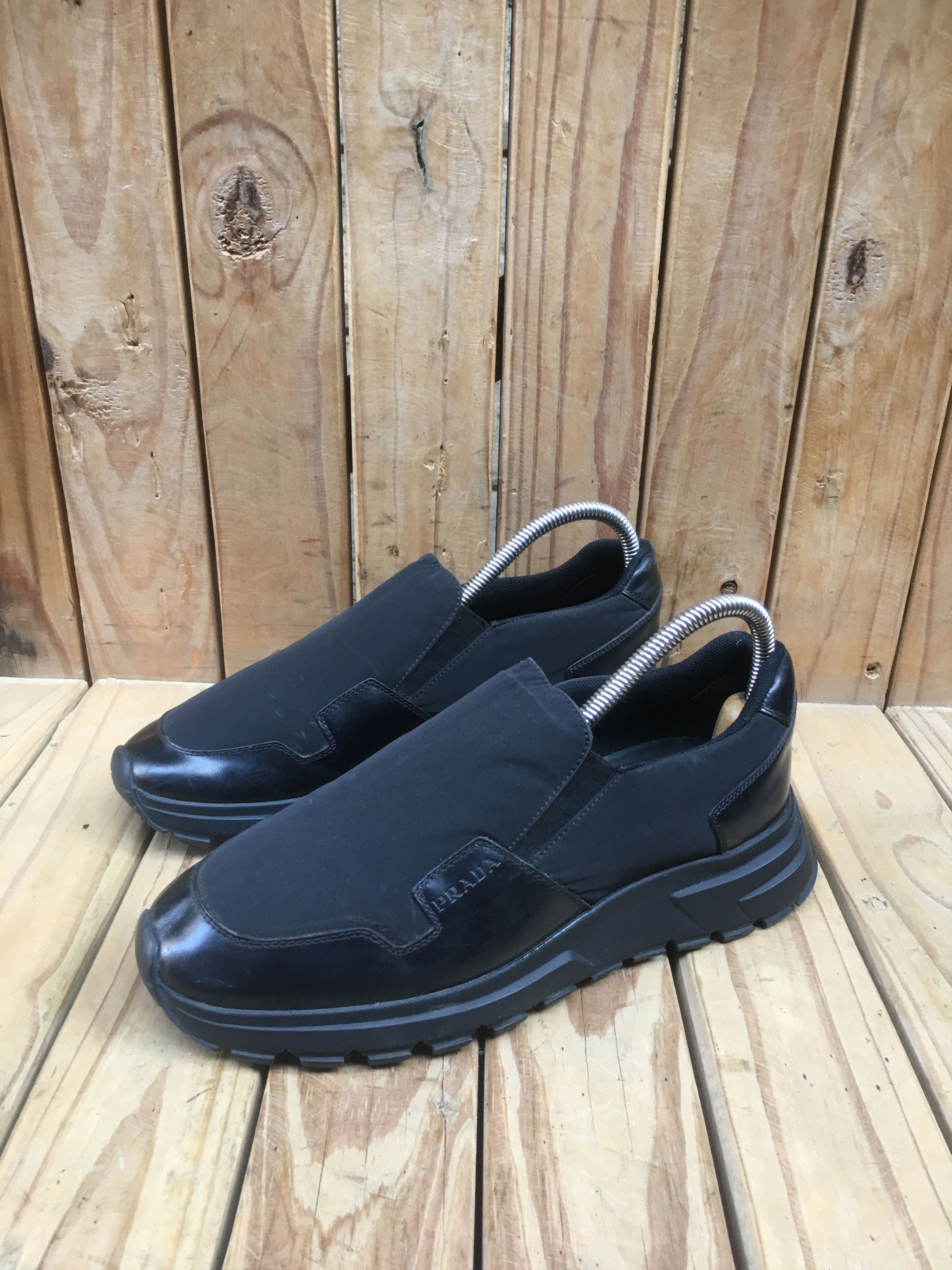 PRADA Black Men's Leather Nylon Casual Sneakers Uk