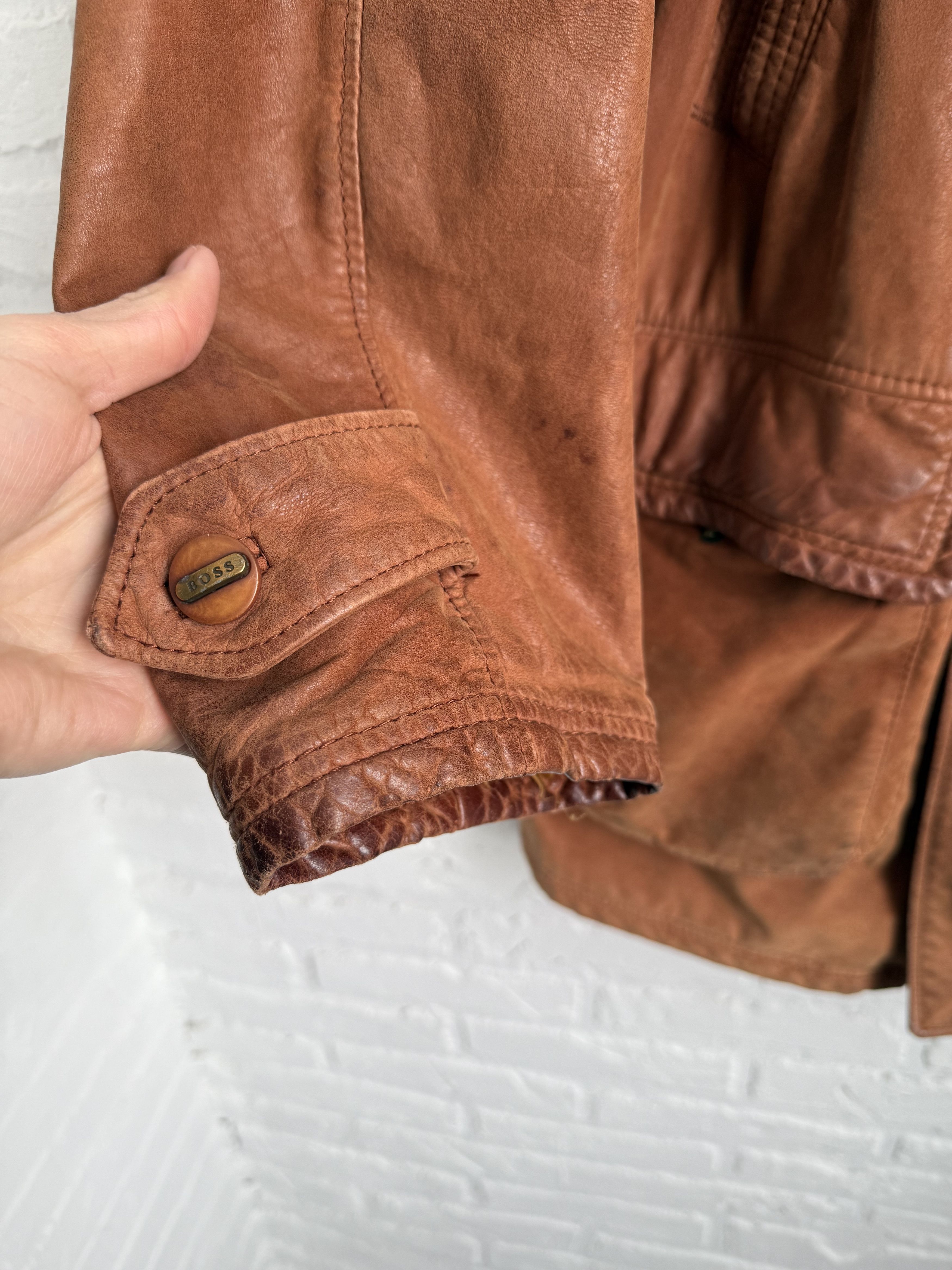 Hugo Boss Vintage 90s Hugo Boss Leather duffle coat toggle jacket Size US L / EU 52-54 / 3 - 9 Thumbnail