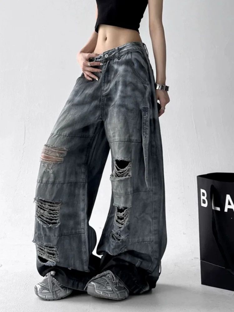 Japanese Brand × Vintage Dirty Washed White Baggy Stacked Ripped Jeans Size 32" / US 10 / IT 46 - 4 Thumbnail